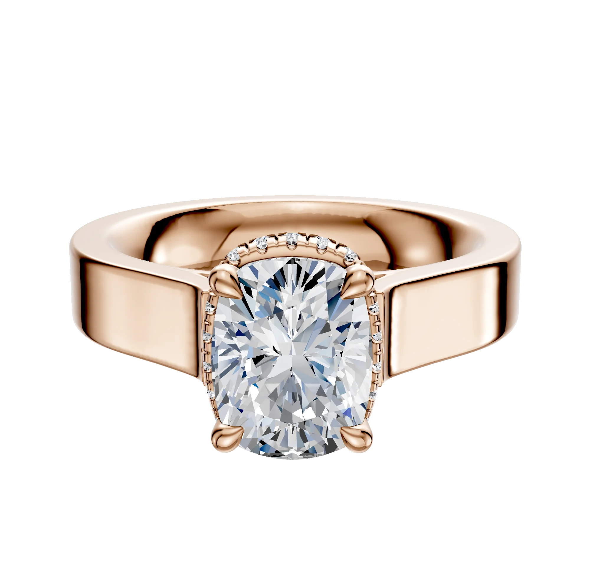 14K Rose Gold 4 Prong Collar Cathedral Flat 4.0mm Engagement Ring