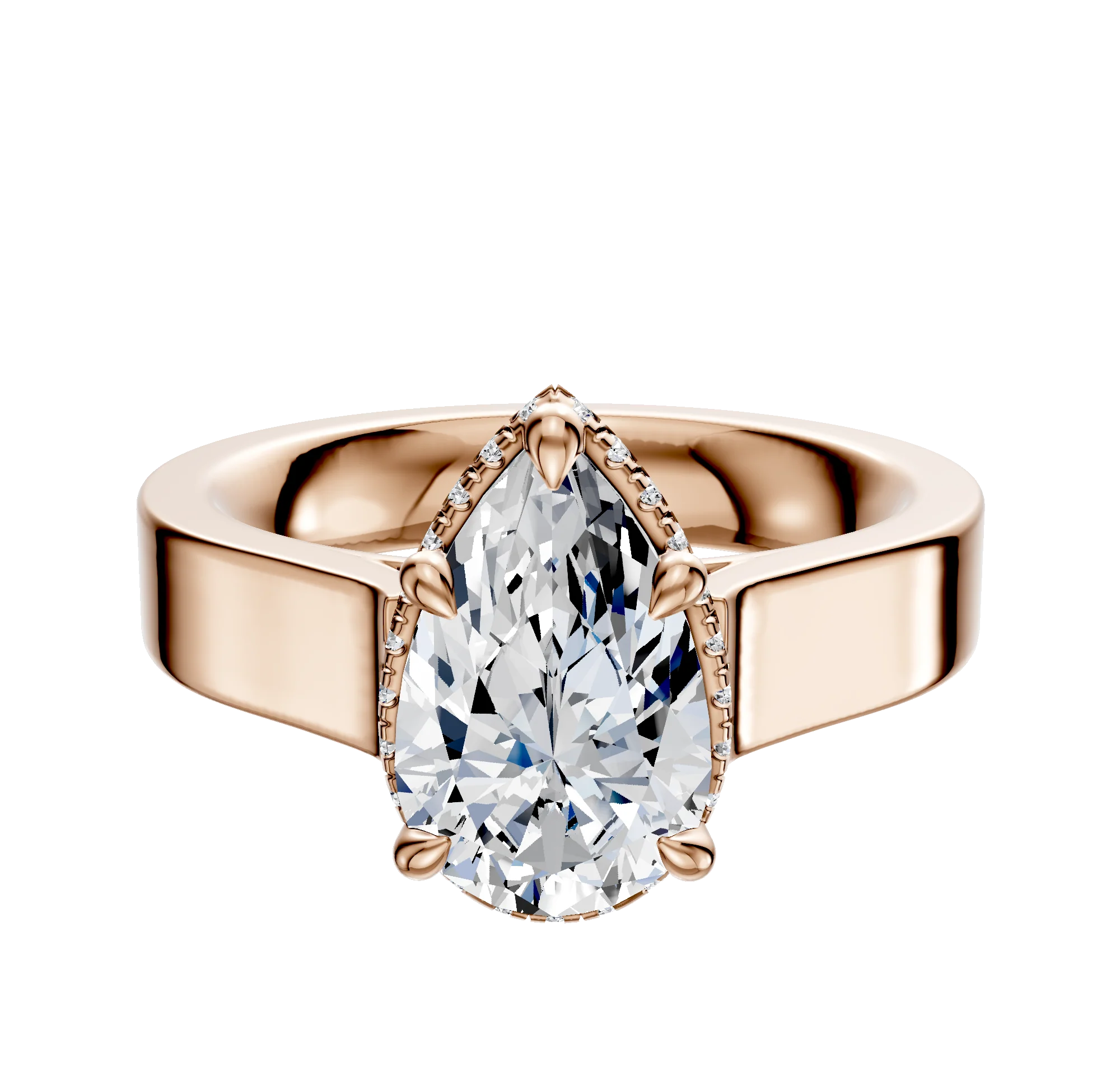 14K Rose Gold 4 Prong Collar Cathedral Flat 4.0mm Engagement Ring