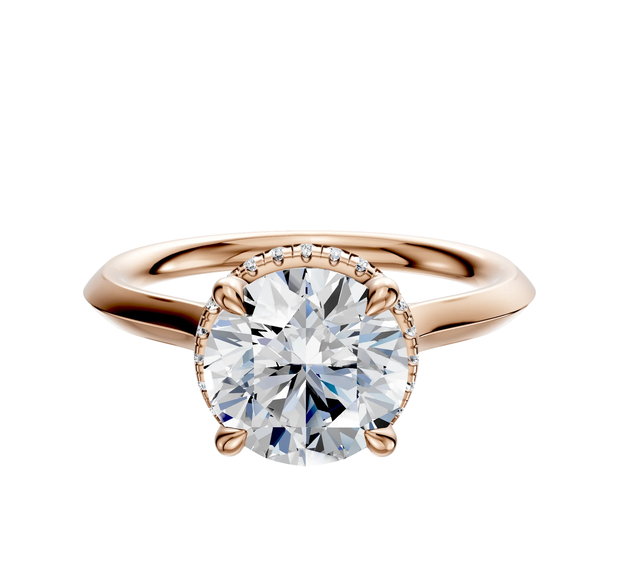 14K Rose Gold 4 Prong Collar Cathedral Knife Edge 2.0mm Engagement Ring
