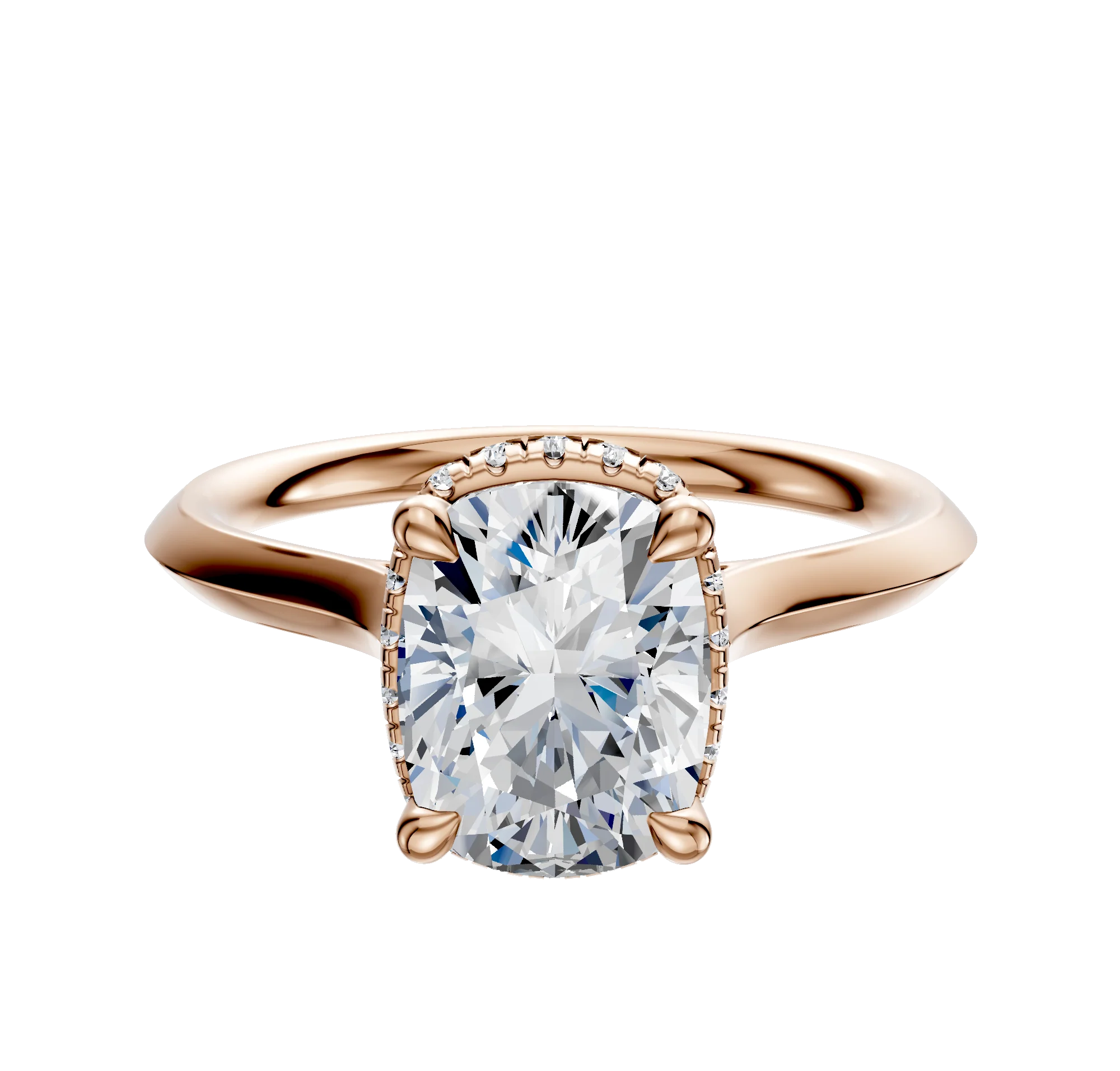 14K Rose Gold 4 Prong Collar Cathedral Knife Edge 2.0mm Engagement Ring