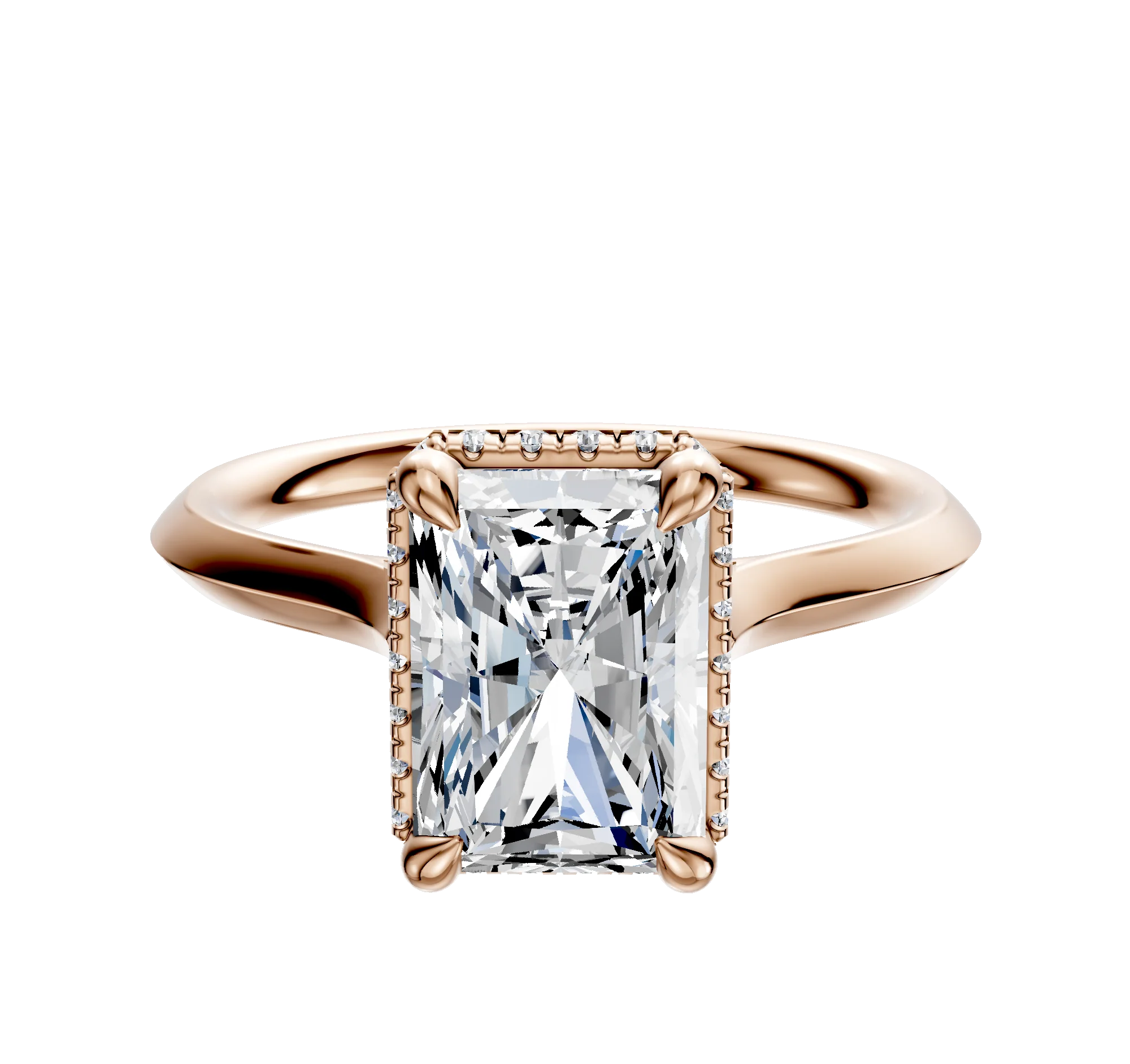 14K Rose Gold 4 Prong Collar Cathedral Knife Edge 2.0mm Engagement Ring