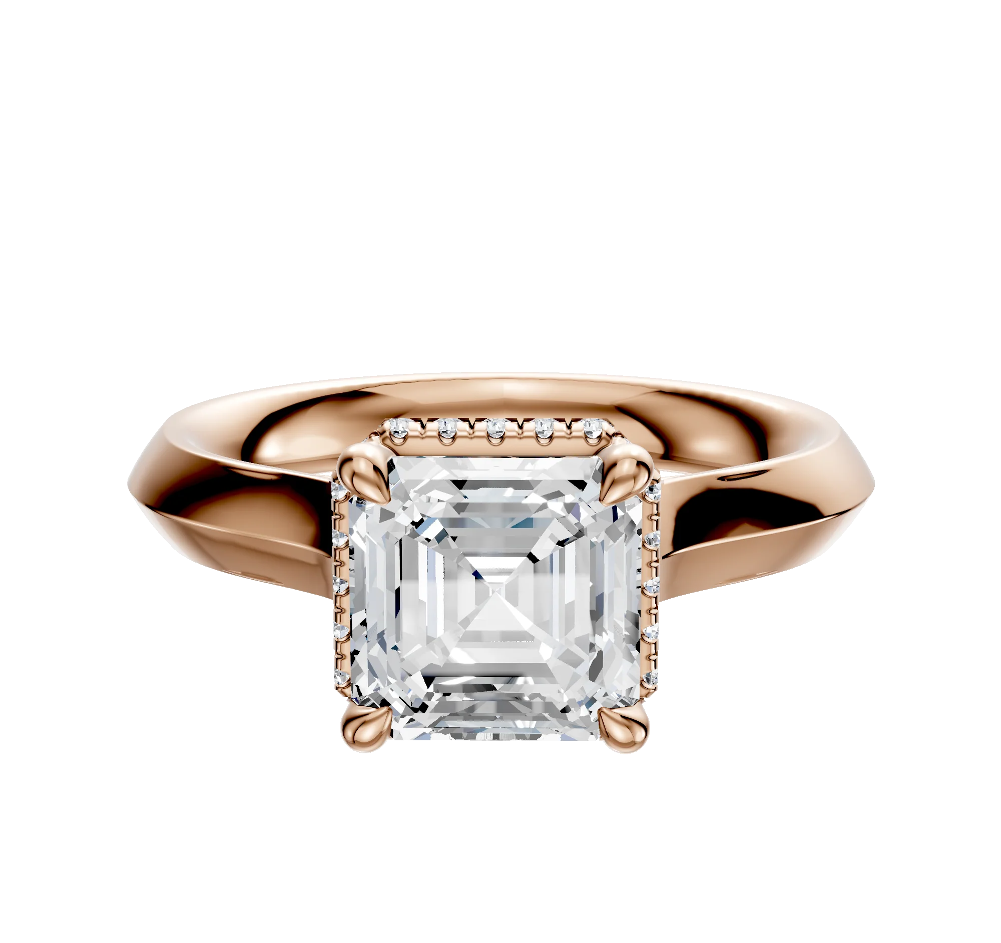 14K Rose Gold 4 Prong Collar Cathedral Knife Edge 3.0mm Engagement Ring