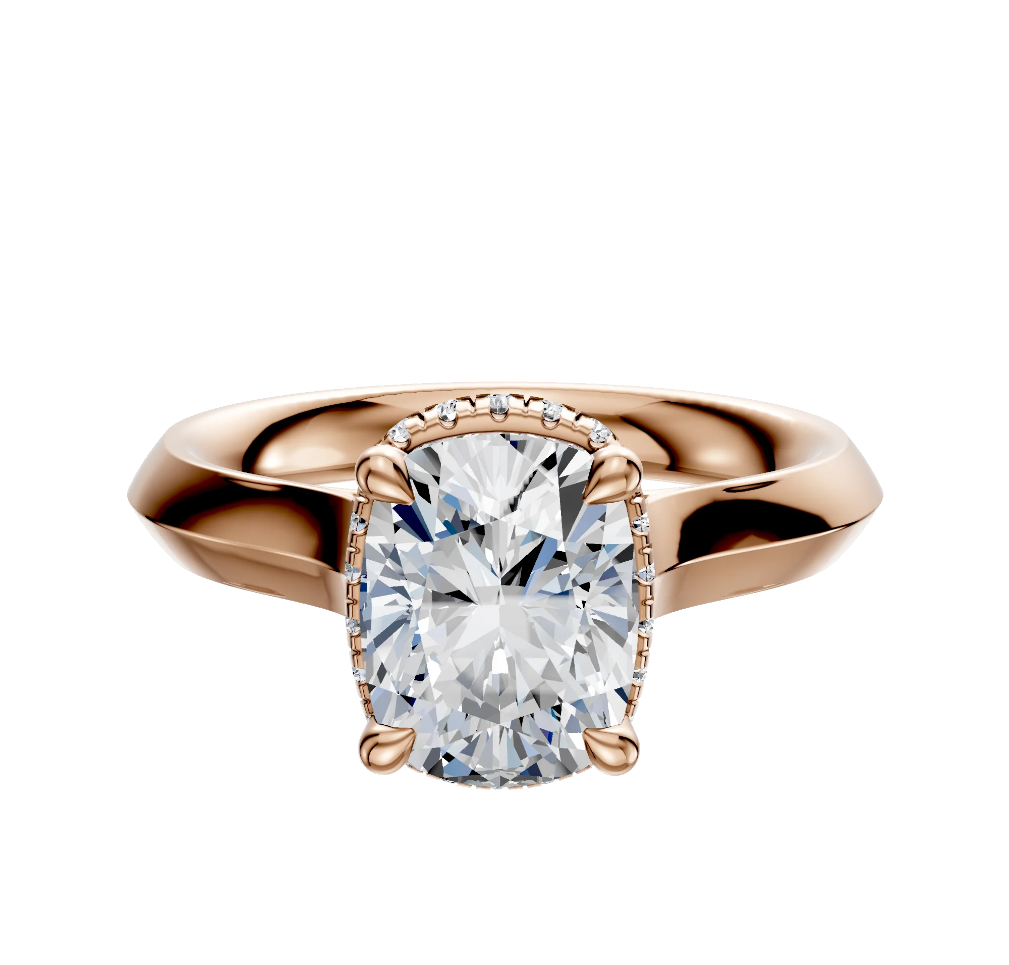 14K Rose Gold 4 Prong Collar Cathedral Knife Edge 3.0mm Engagement Ring