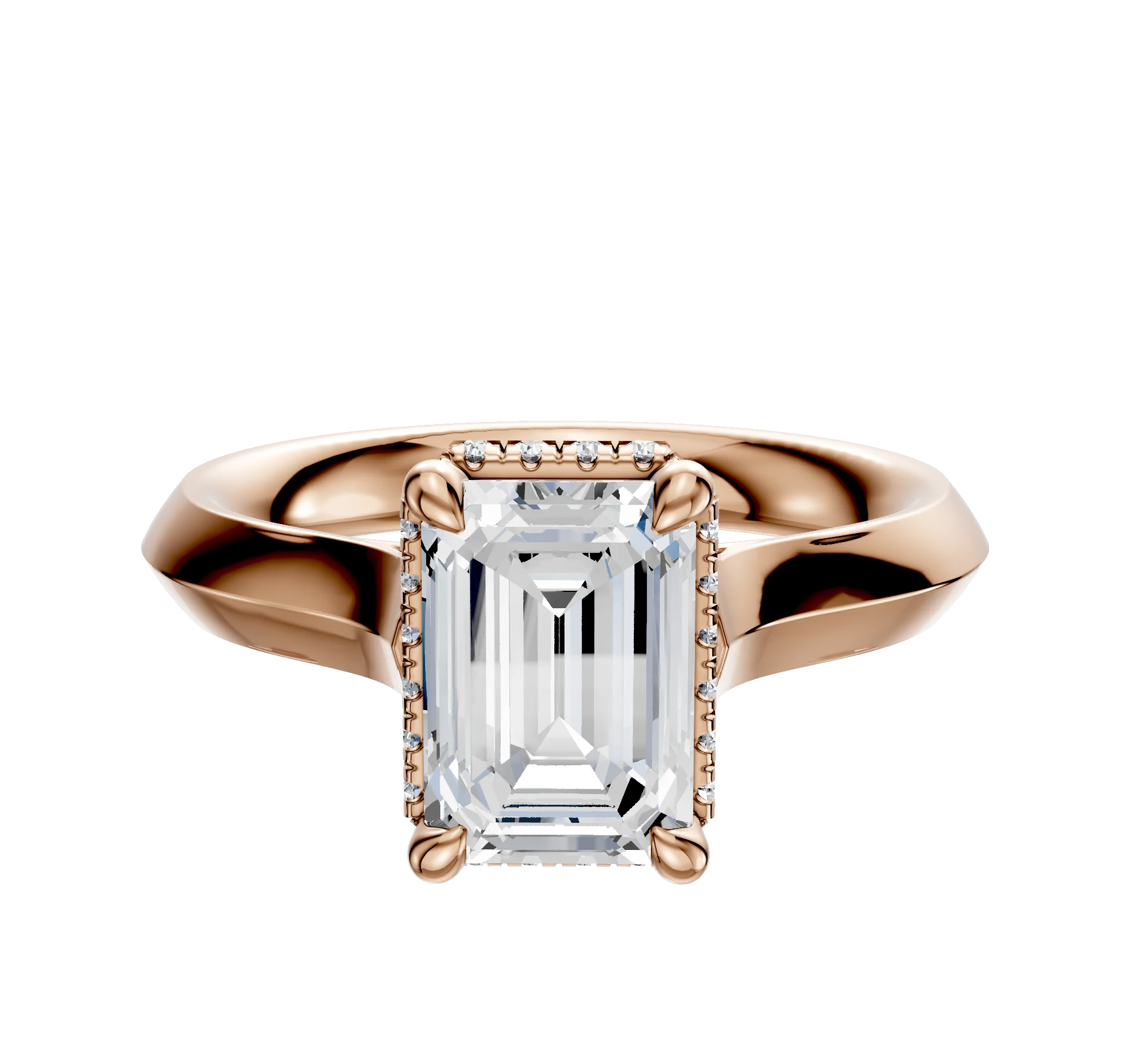 14K Rose Gold 4 Prong Collar Cathedral Knife Edge 3.0mm Engagement Ring