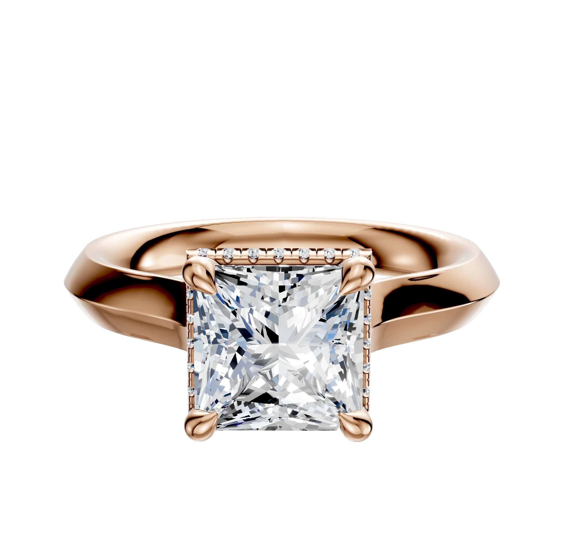 14K Rose Gold 4 Prong Collar Cathedral Knife Edge 3.0mm Engagement Ring