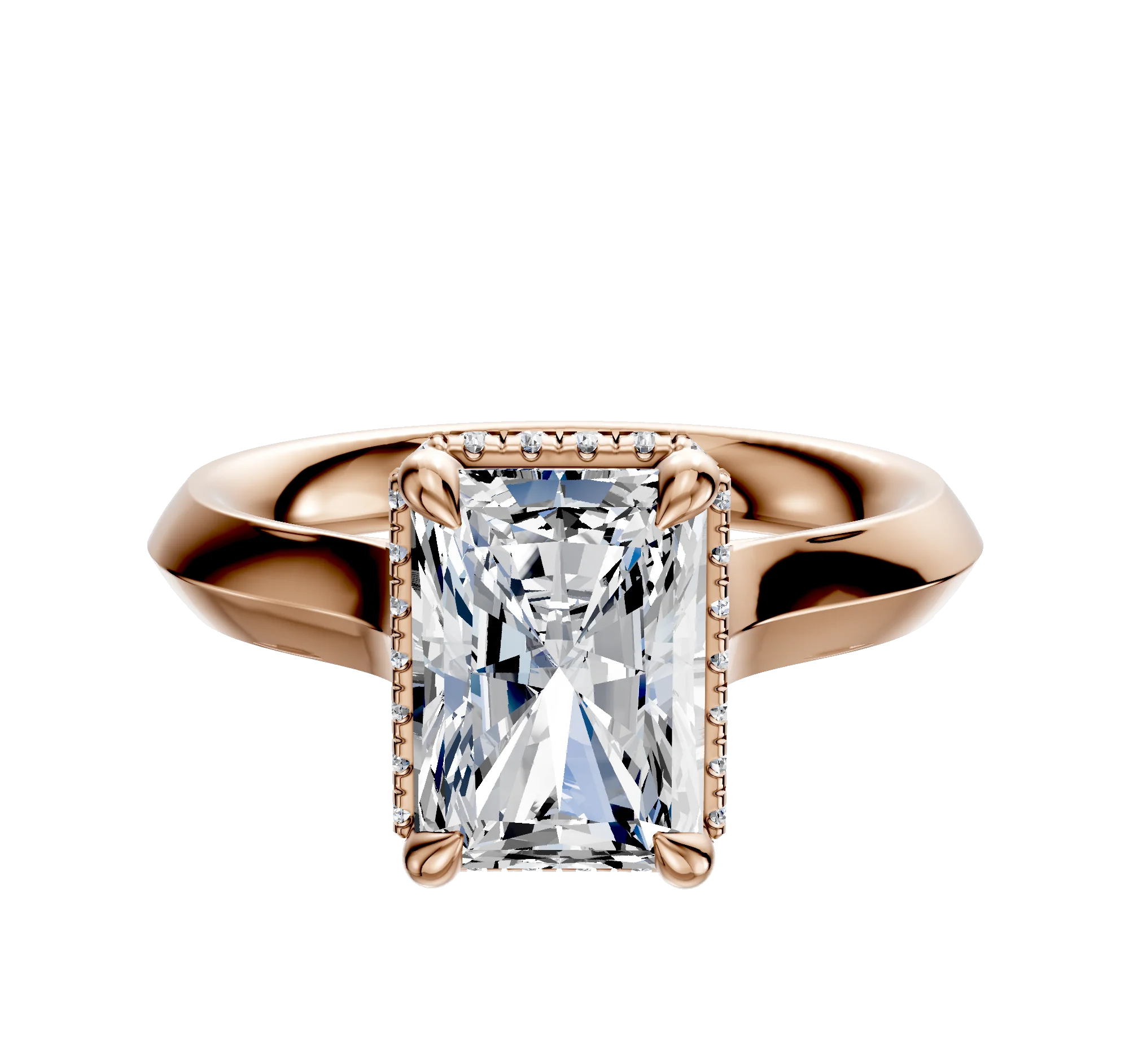 14K Rose Gold 4 Prong Collar Cathedral Knife Edge 3.0mm Engagement Ring