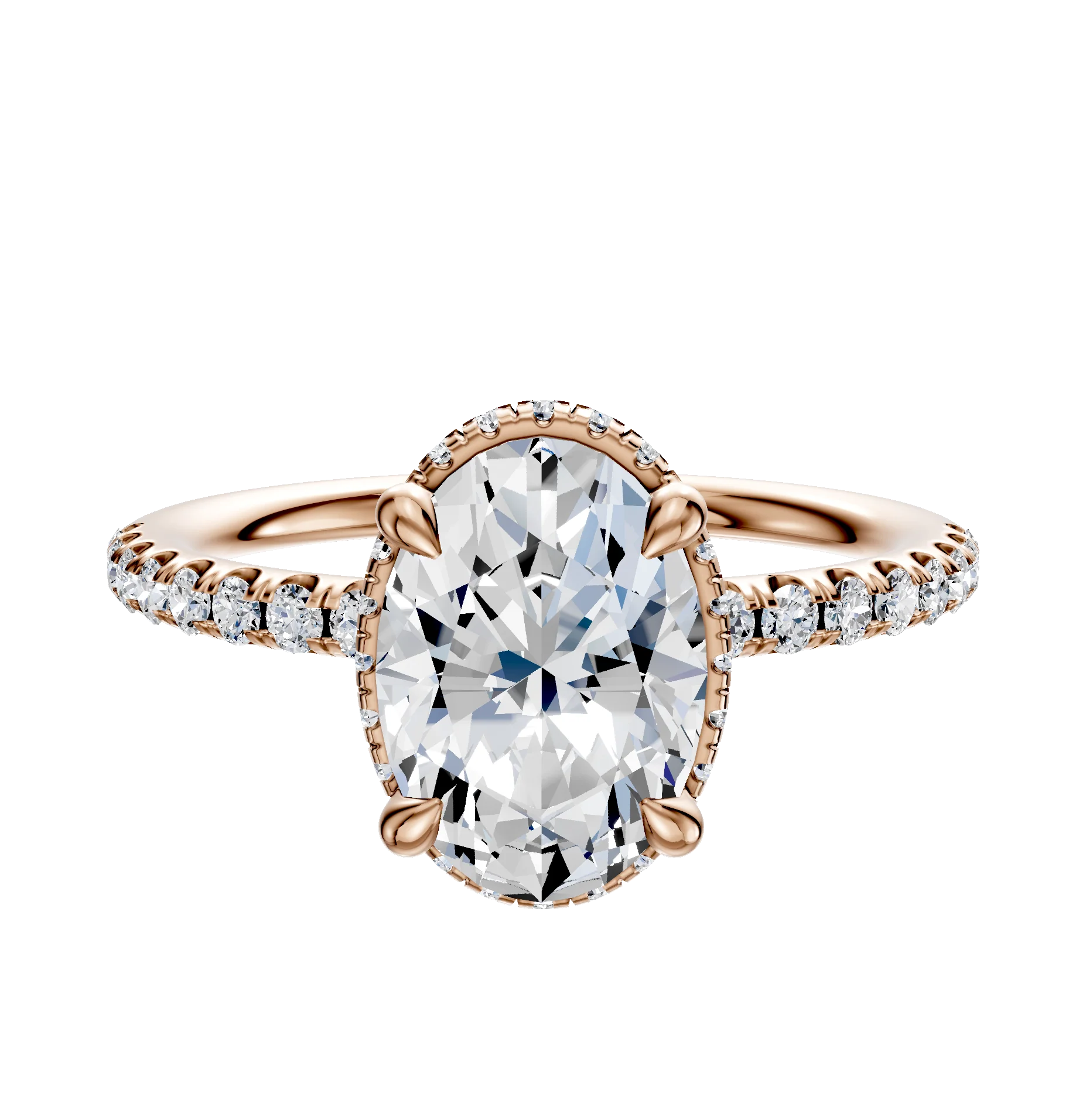 14K Rose Gold 4 Prong Collar Classic Dome 1-Row-Pave 2.5mm Engagement Ring