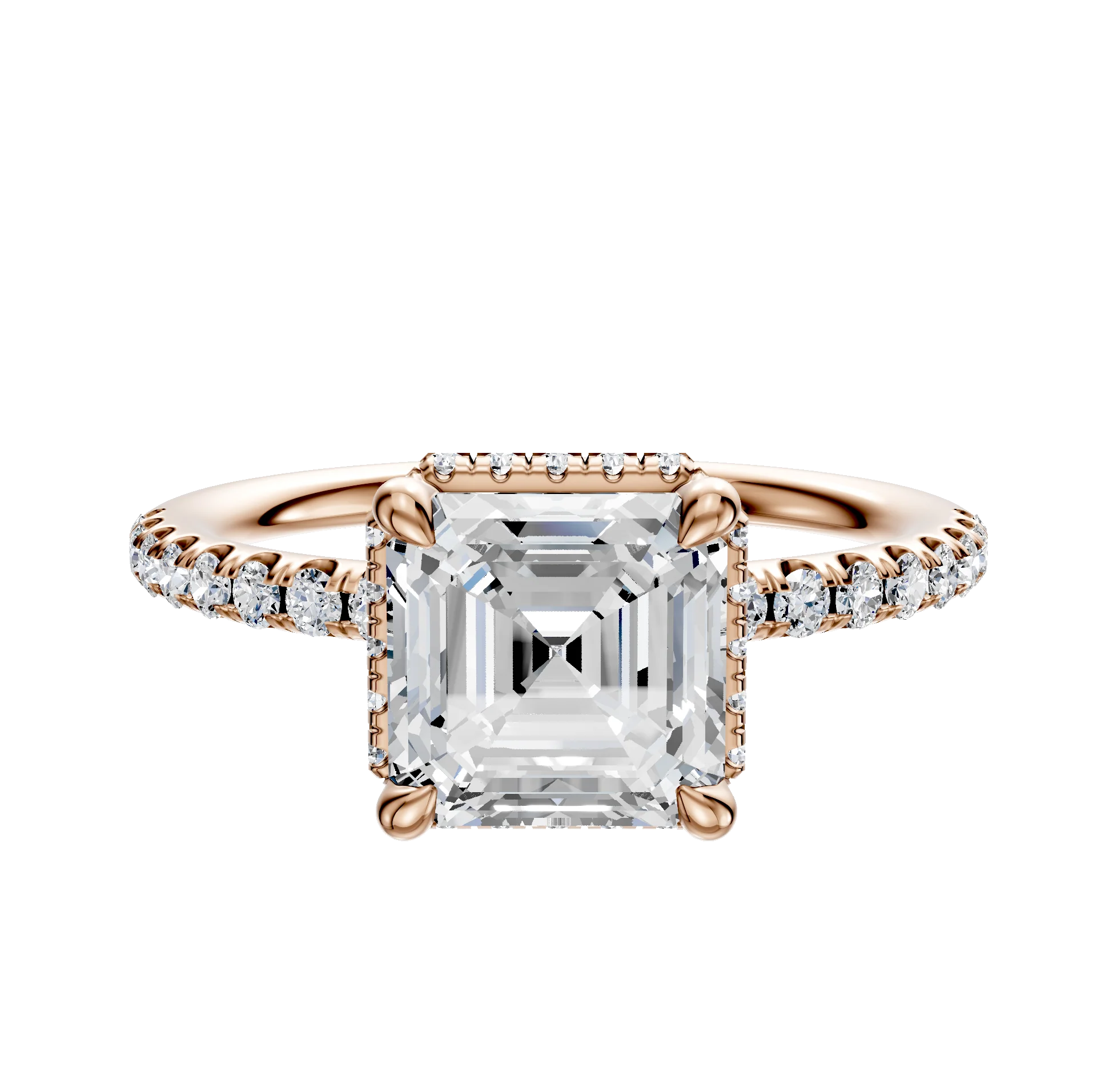 14K Rose Gold 4 Prong Collar Classic Dome 1-Row-Pave 2.5mm Engagement Ring