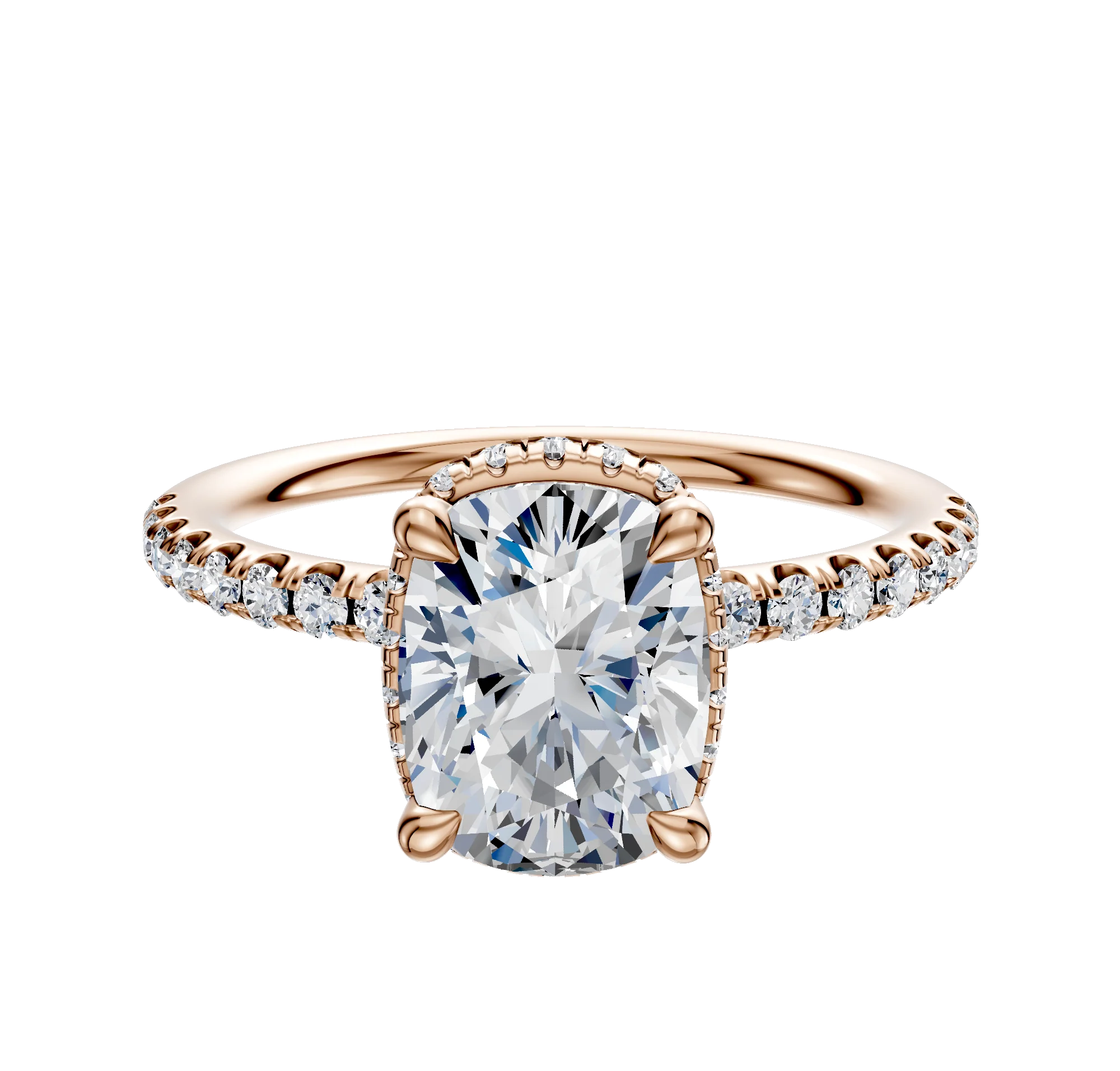 14K Rose Gold 4 Prong Collar Classic Dome 1-Row-Pave 2.5mm Engagement Ring
