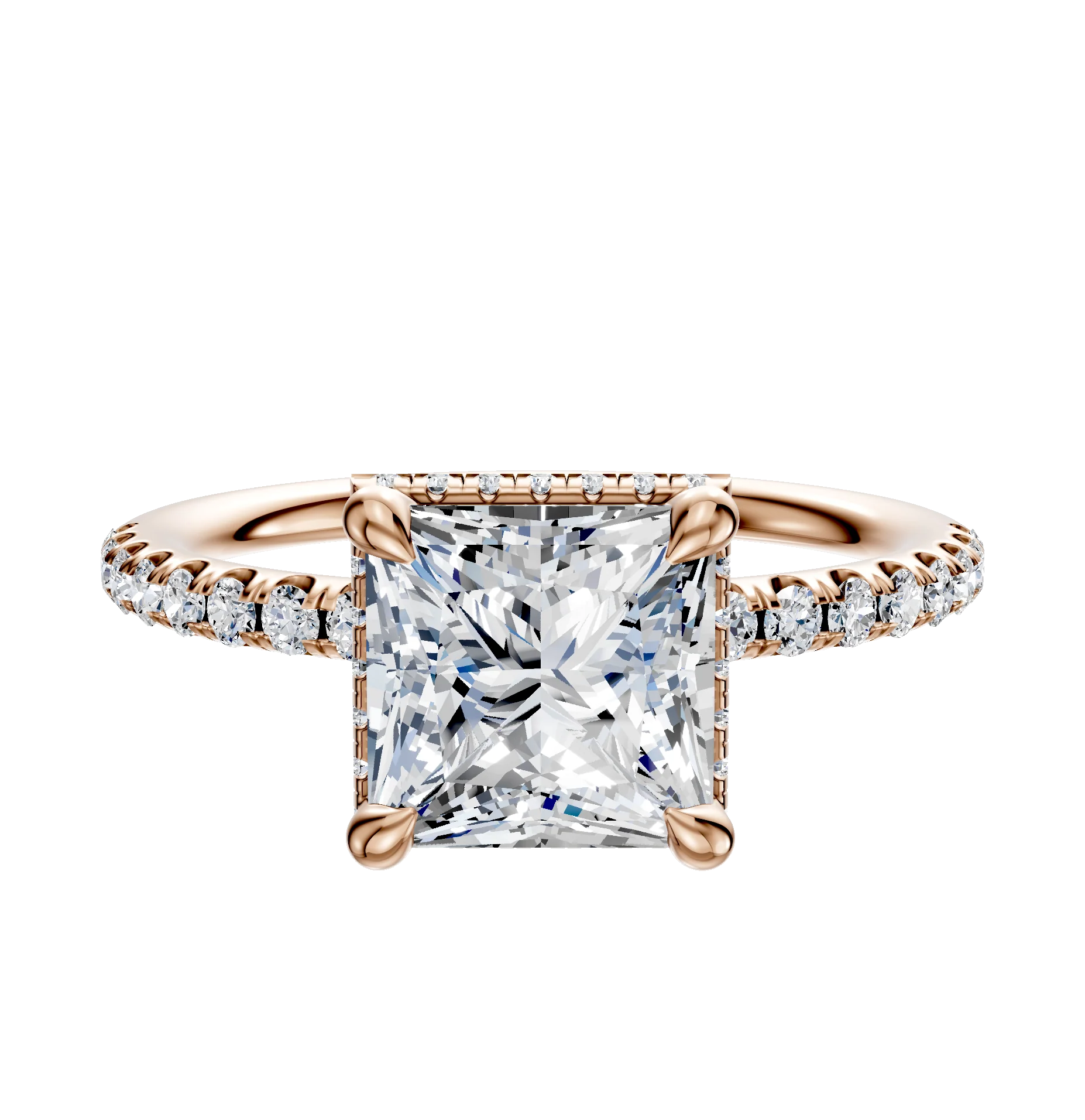 14K Rose Gold 4 Prong Collar Classic Dome 1-Row-Pave 2.5mm Engagement Ring