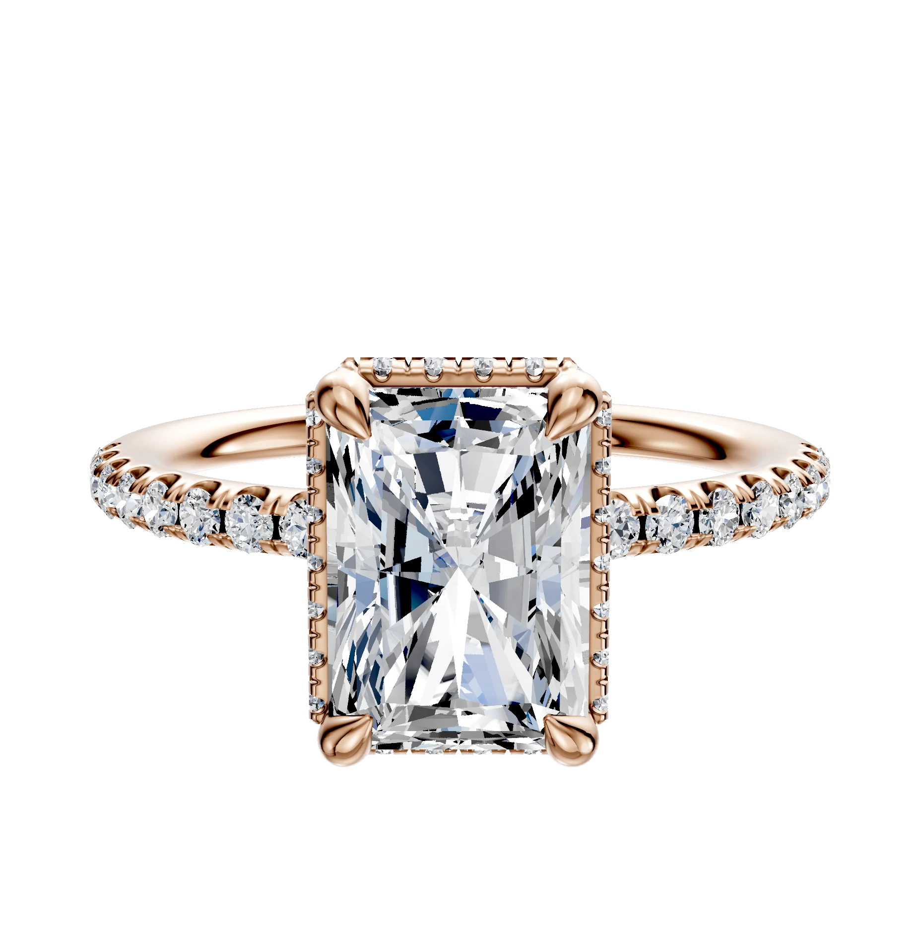 14K Rose Gold 4 Prong Collar Classic Dome 1-Row-Pave 2.5mm Engagement Ring