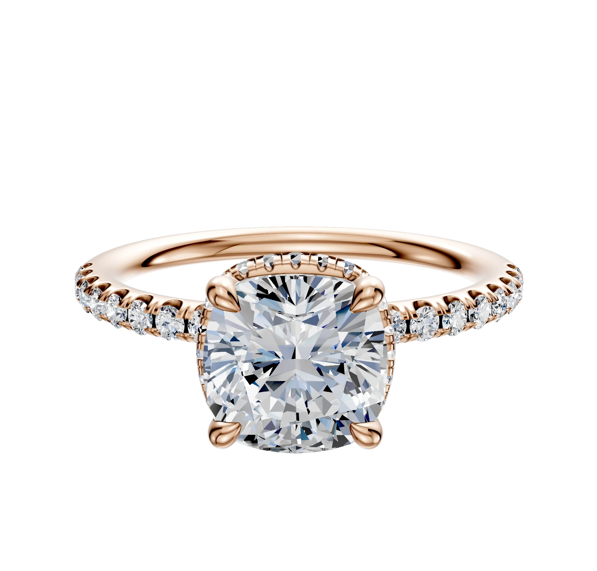 14K Rose Gold 4 Prong Collar Classic Dome 1-Row-Pave 2.5mm Engagement Ring