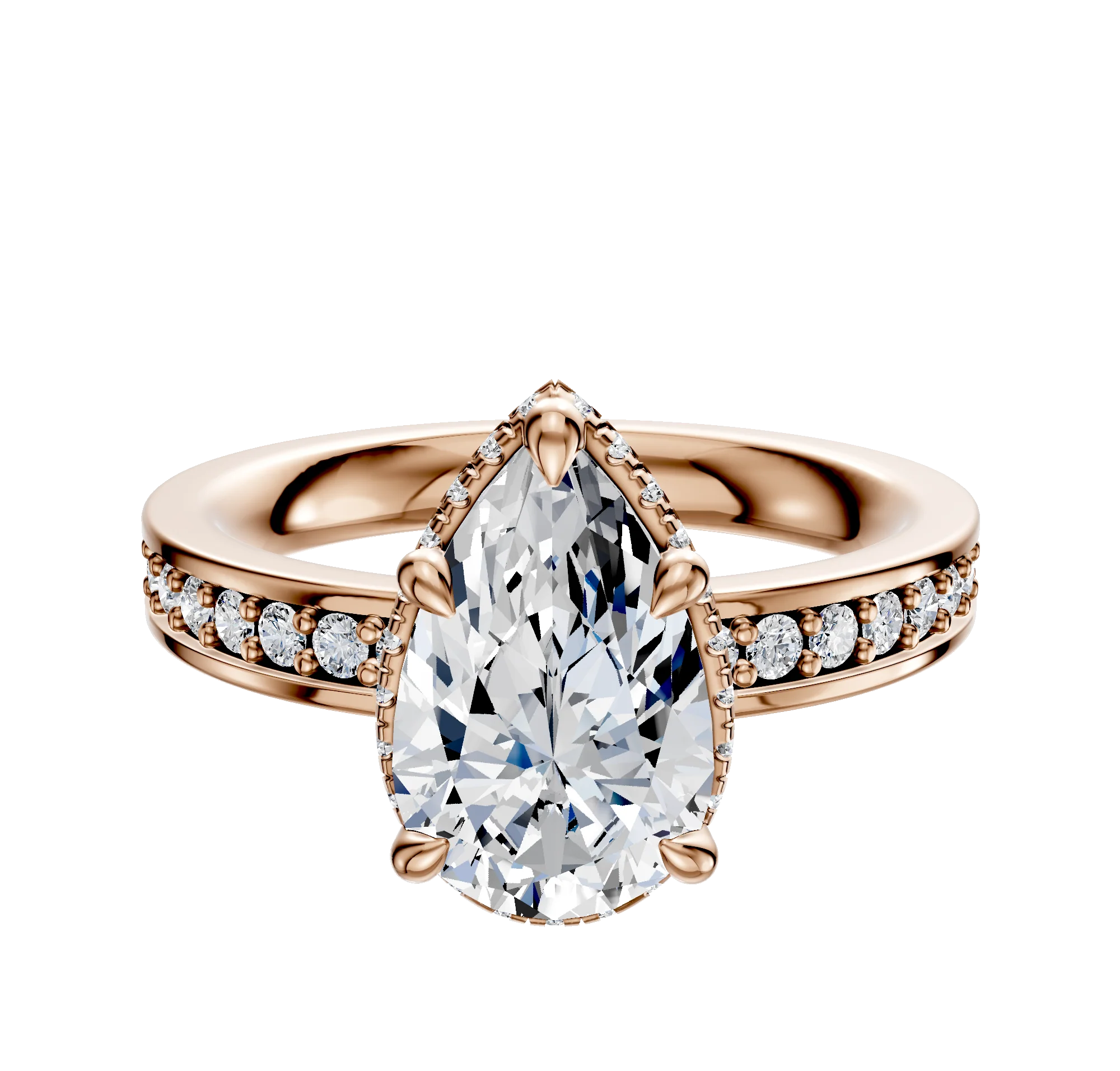 14K Rose Gold 4 Prong Collar Classic Flat 1-Row-Pave 2.5mm Engagement Ring