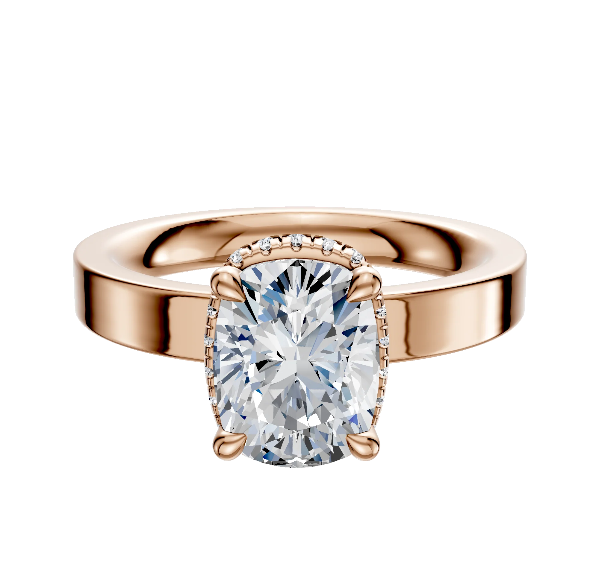 14K Rose Gold 4 Prong Collar Classic Flat 3.0mm Engagement Ring