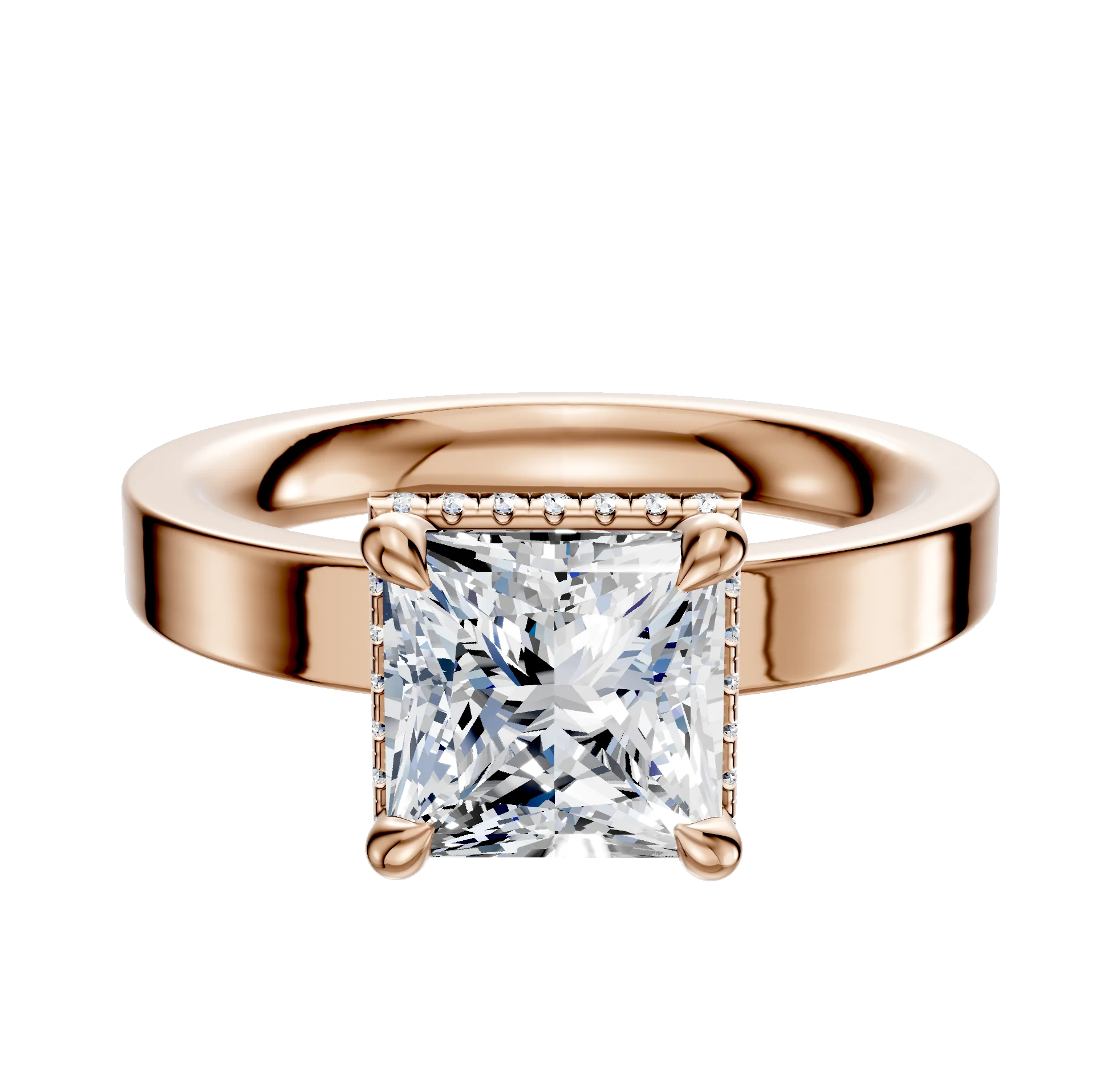 14K Rose Gold 4 Prong Collar Classic Flat 3.0mm Engagement Ring
