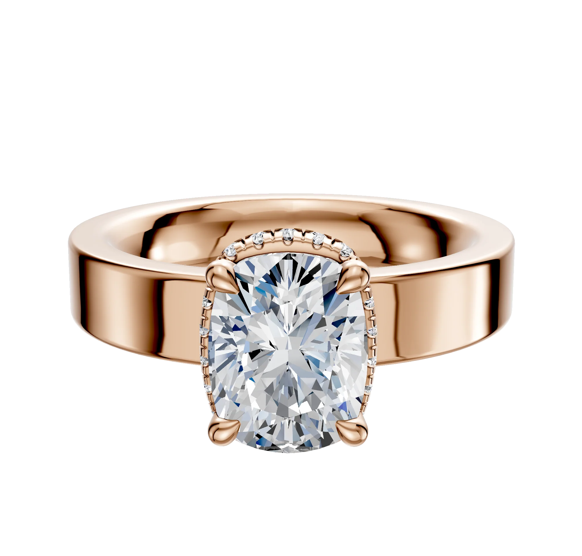 14K Rose Gold 4 Prong Collar Classic Flat 4.0mm Engagement Ring