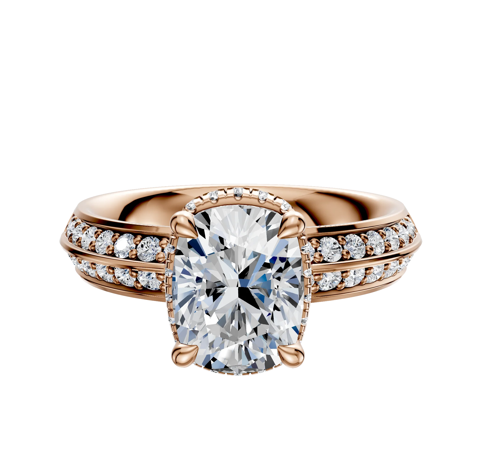 14K Rose Gold 4 Prong Collar Classic Knife Edge 1-Row-Pave 2.5mm Engagement Ring