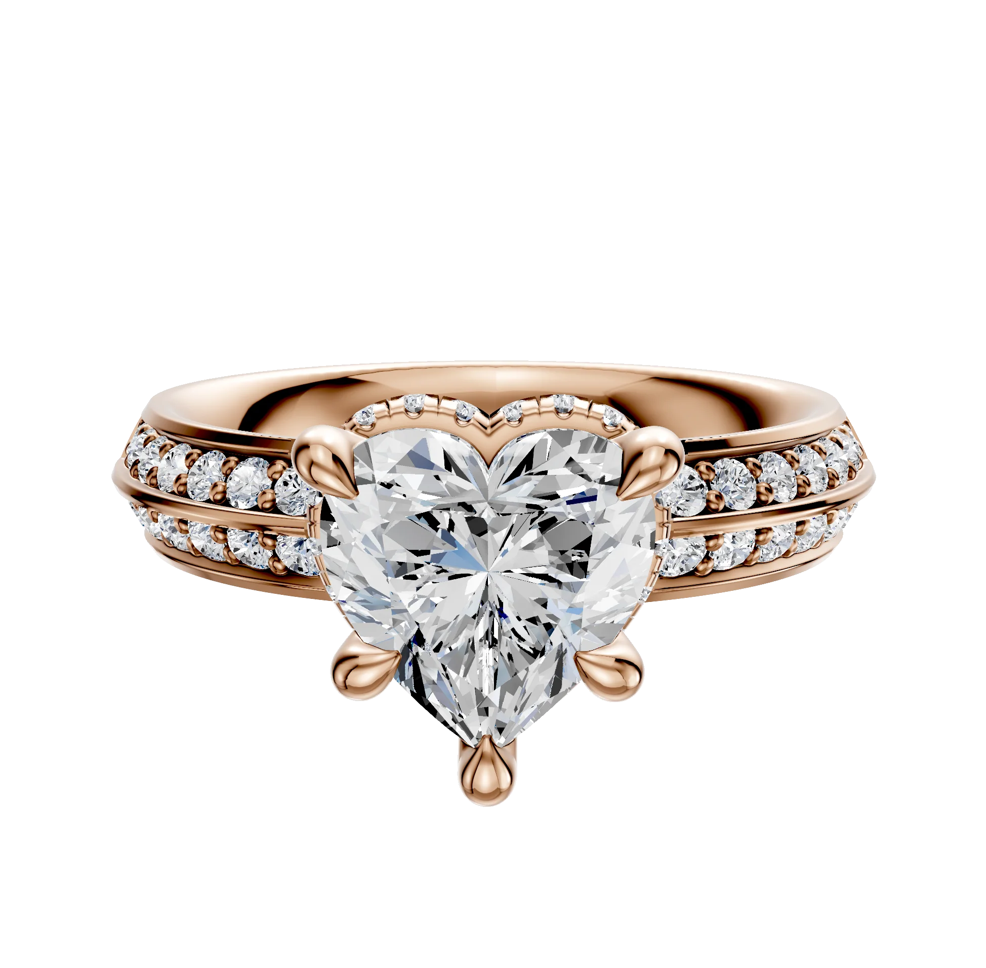 14K Rose Gold 4 Prong Collar Classic Knife Edge 1-Row-Pave 2.5mm Engagement Ring