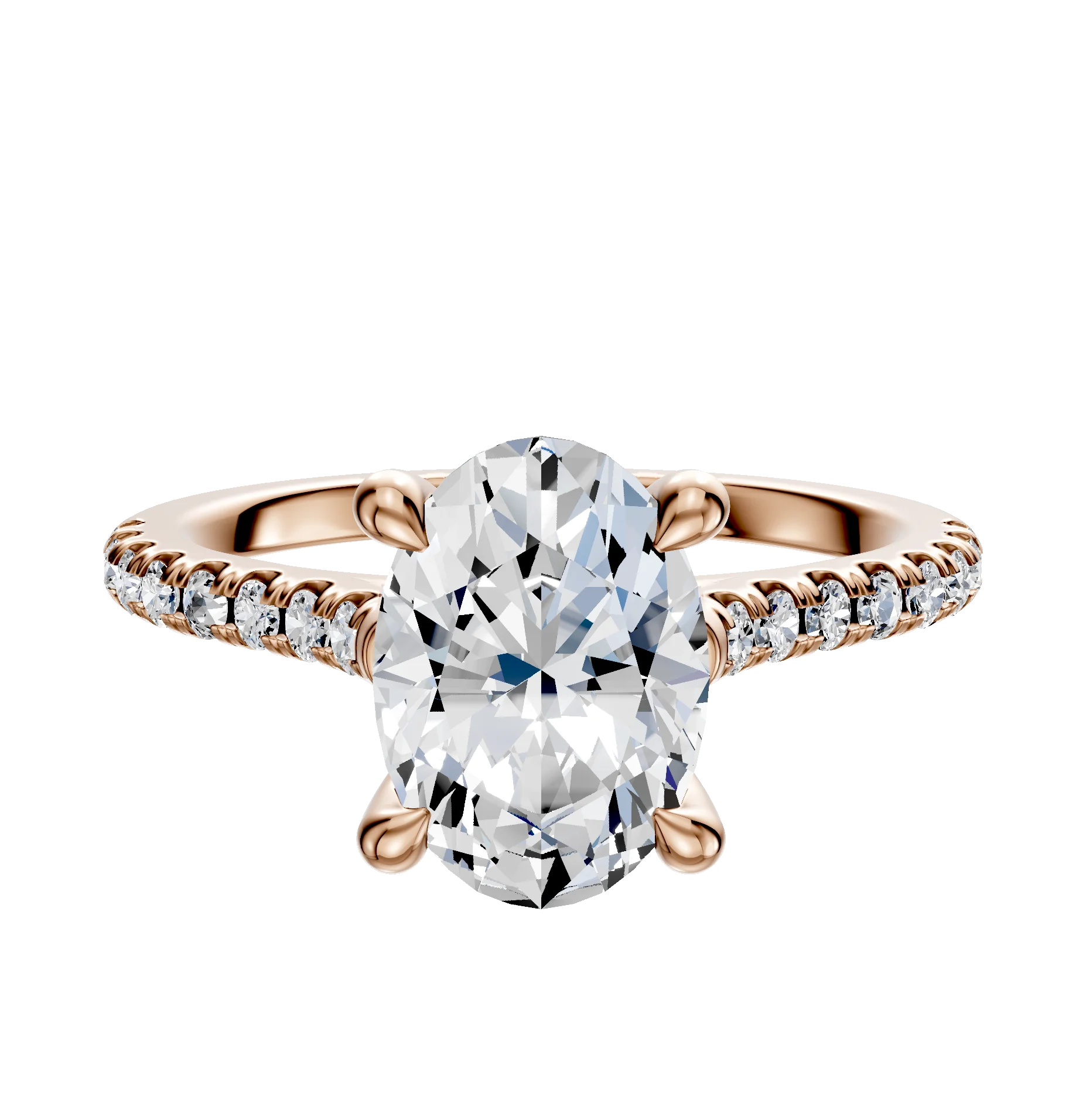 14K Rose Gold 4 Prong Hidden Halo Cathedral Dome 1-Row-Pave 2.5mm Engagement Ring