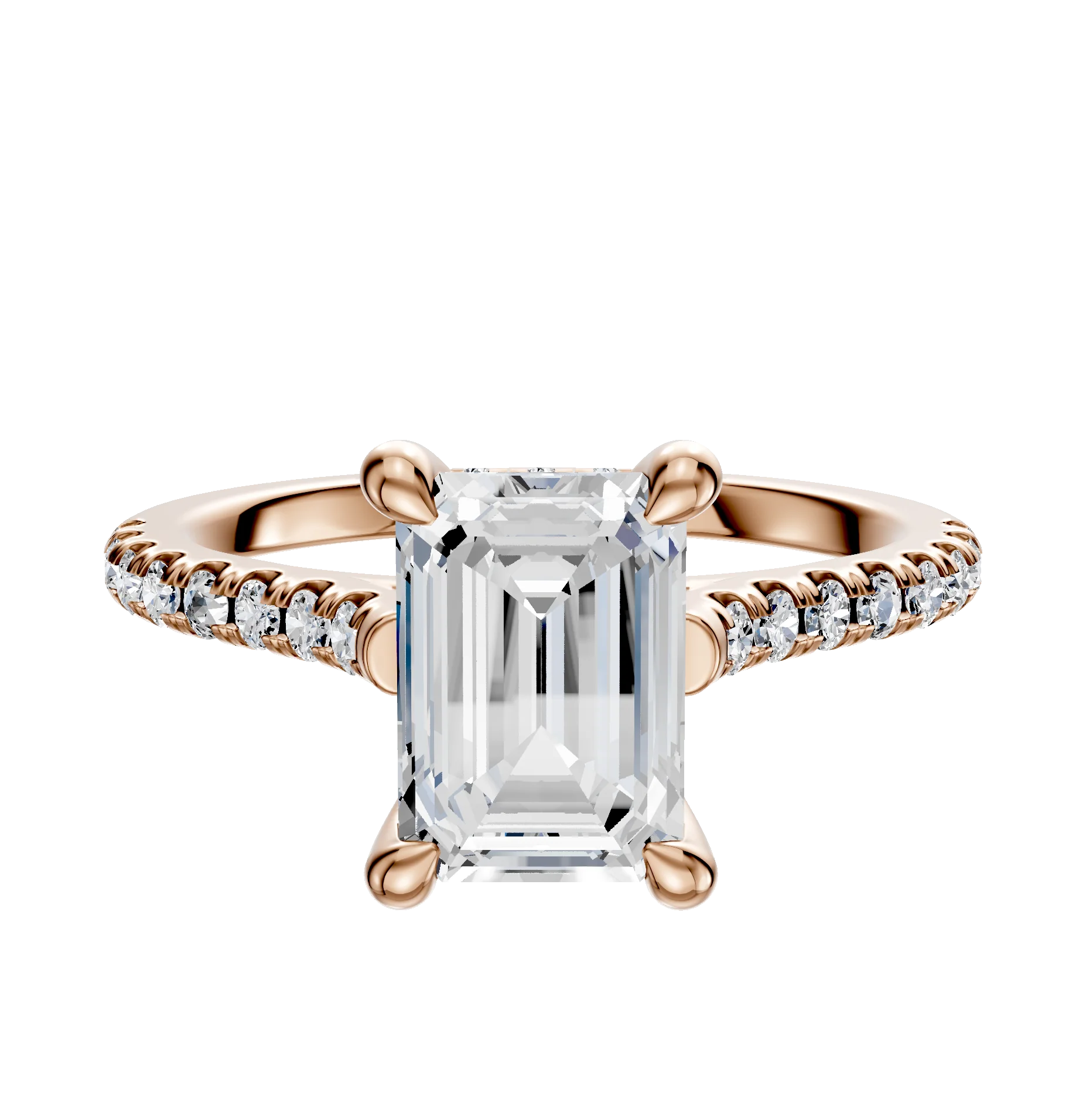 14K Rose Gold 4 Prong Hidden Halo Cathedral Dome 1-Row-Pave 2.5mm Engagement Ring