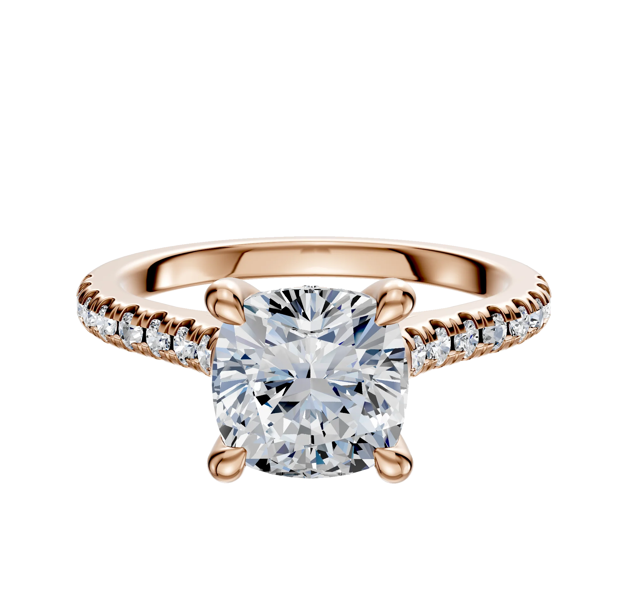 14K Rose Gold 4 Prong Hidden Halo Cathedral Dome 1-Row-Pave 2.5mm Engagement Ring