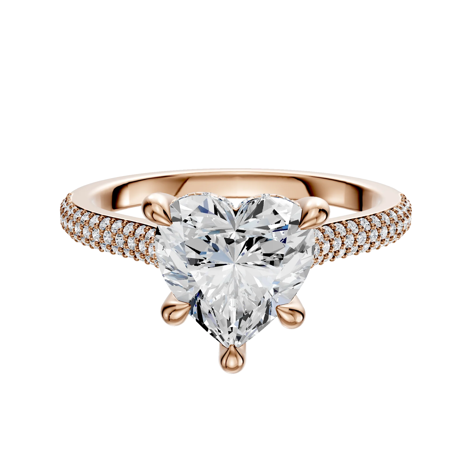 14K Rose Gold 4 Prong Hidden Halo Cathedral Dome 3-Row-Pave 2.0mm Engagement Ring