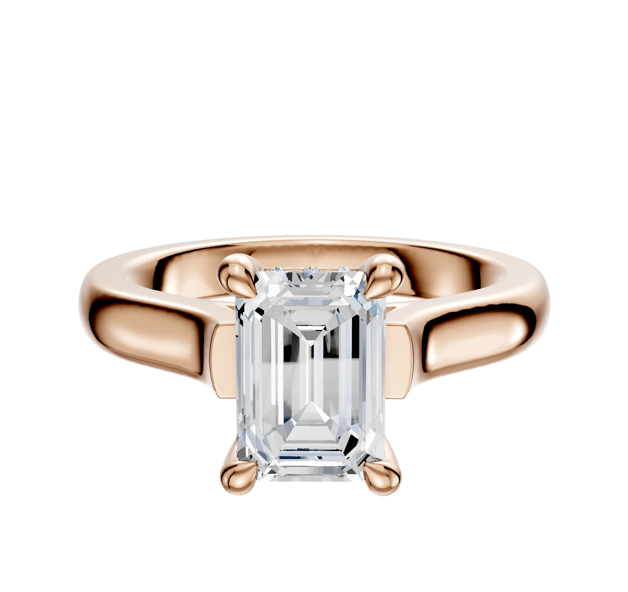 14K Rose Gold 4 Prong Hidden Halo Cathedral Dome 3.0mm Engagement Ring