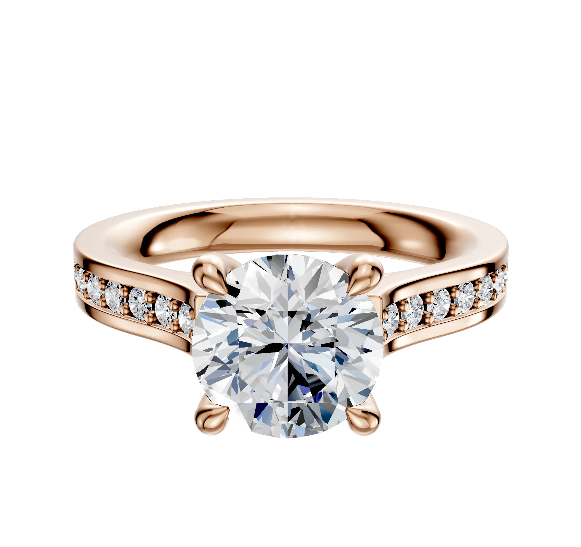 14K Rose Gold 4 Prong Hidden Halo Cathedral Flat 1-Row-Pave 2.5mm Engagement Ring