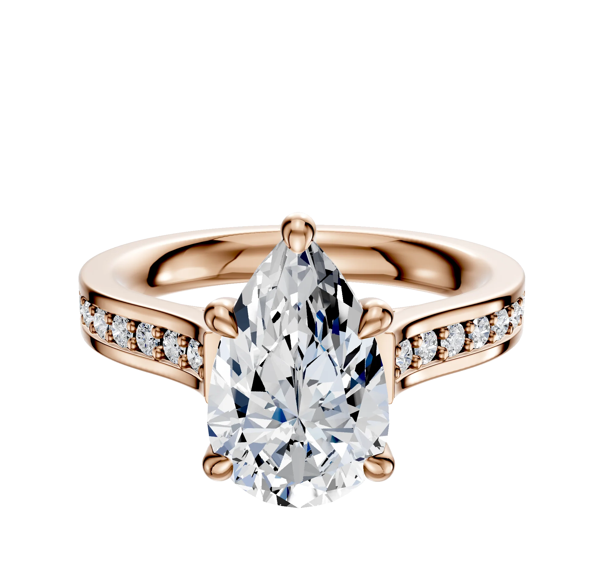 14K Rose Gold 4 Prong Hidden Halo Cathedral Flat 1-Row-Pave 2.5mm Engagement Ring