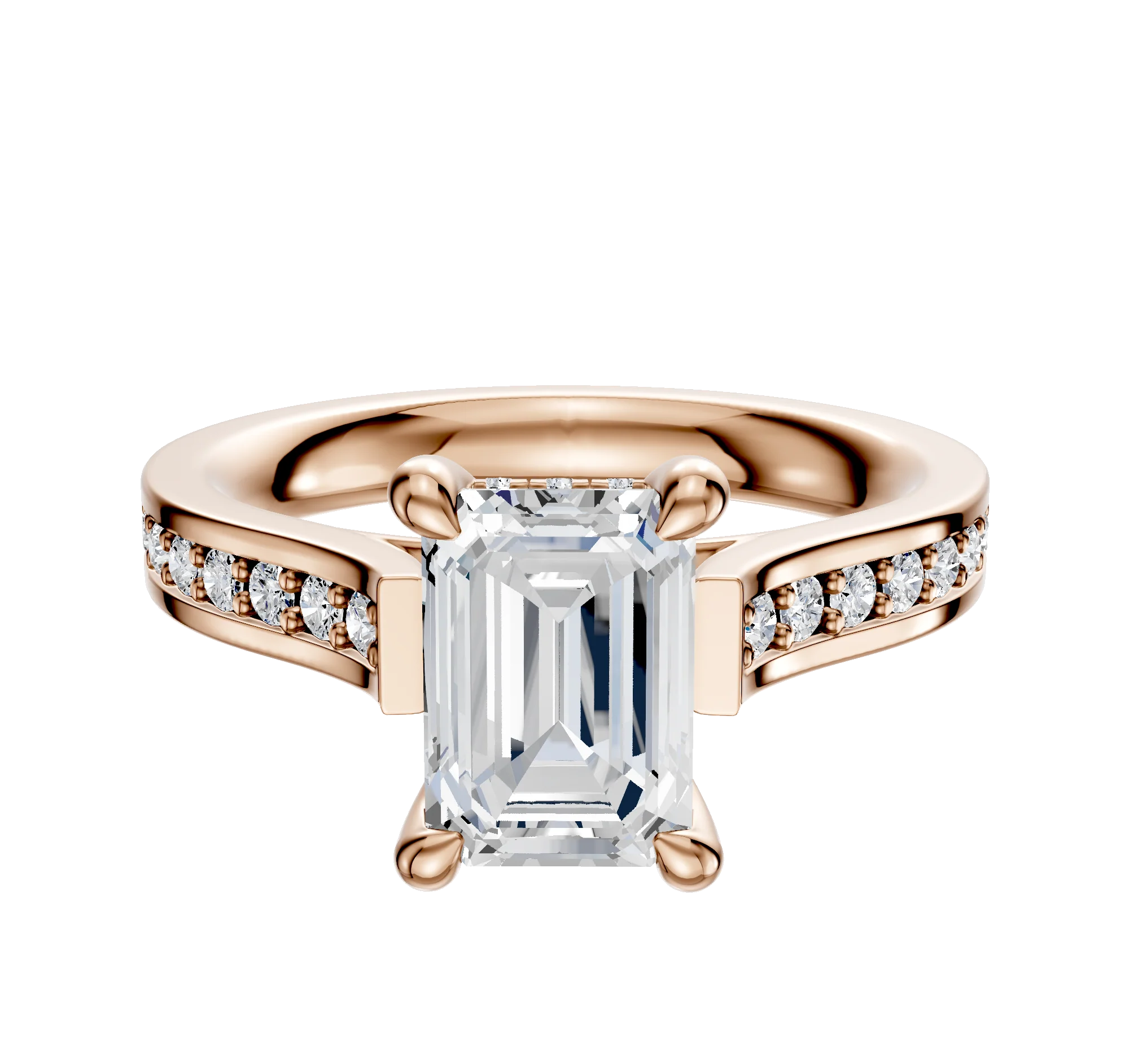 14K Rose Gold 4 Prong Hidden Halo Cathedral Flat 1-Row-Pave 2.5mm Engagement Ring