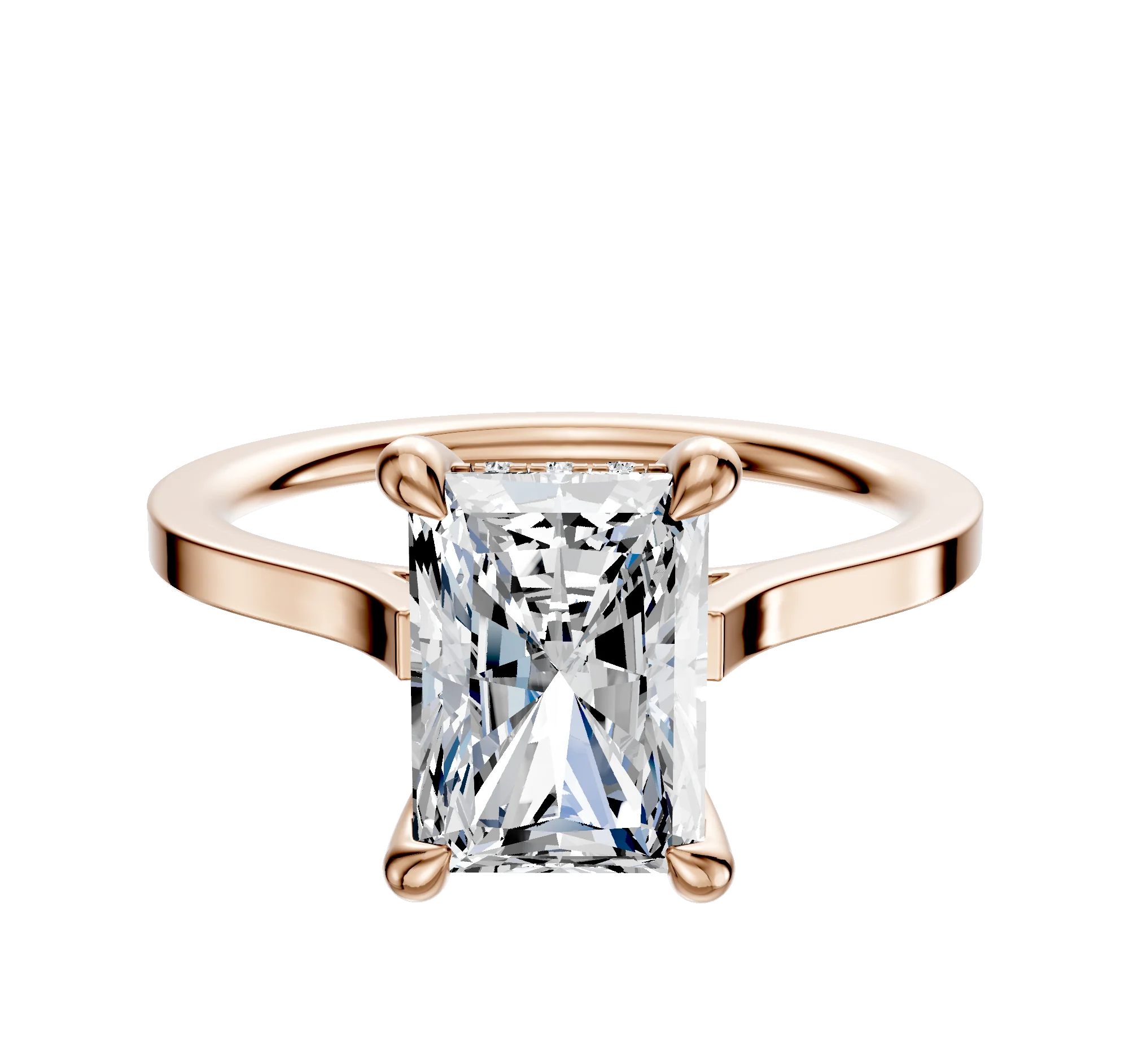 14K Rose Gold 4 Prong Hidden Halo Cathedral Flat 1.5mm Engagement Ring