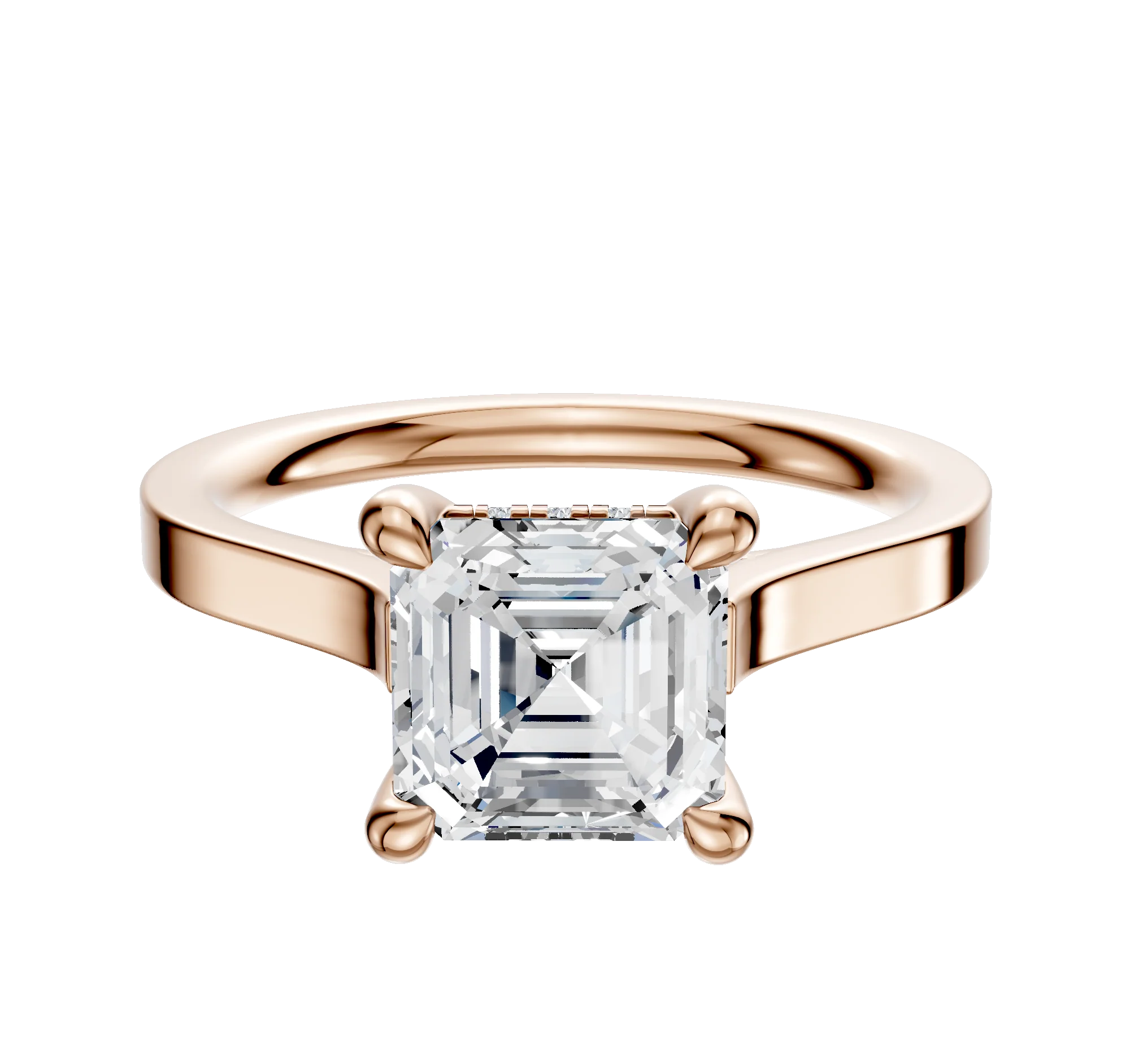14K Rose Gold 4 Prong Hidden Halo Cathedral Flat 2.0mm Engagement Ring