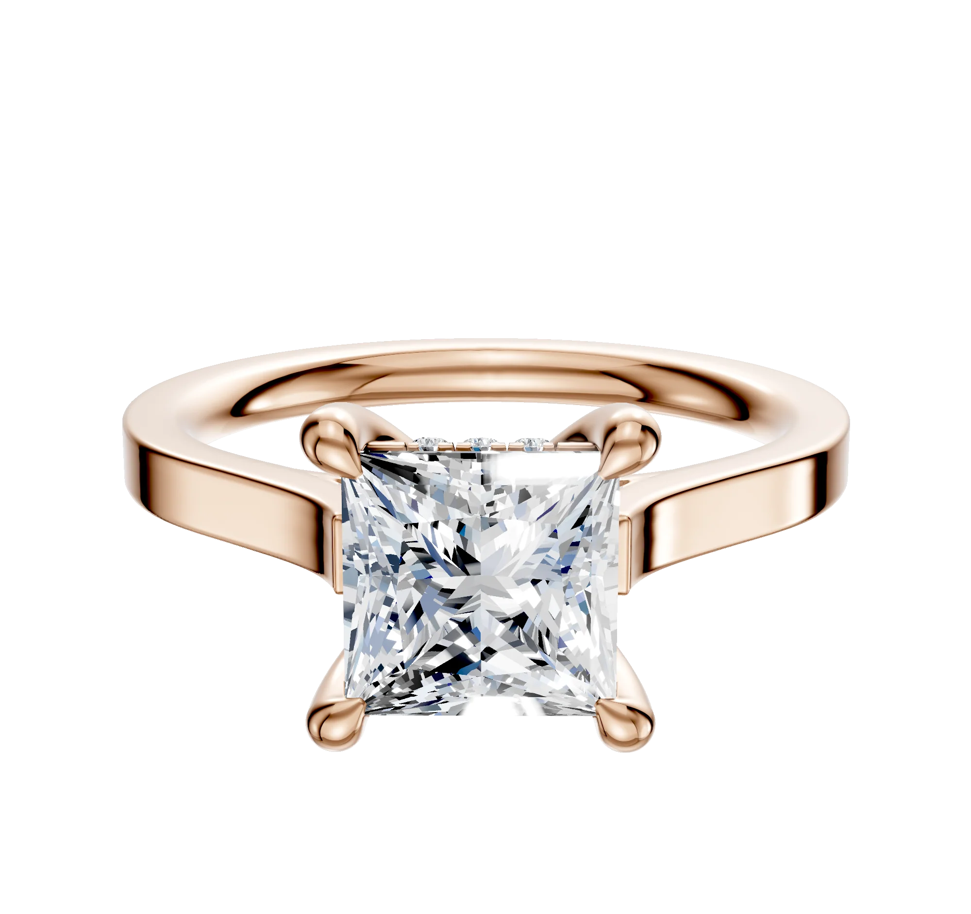 14K Rose Gold 4 Prong Hidden Halo Cathedral Flat 2.0mm Engagement Ring