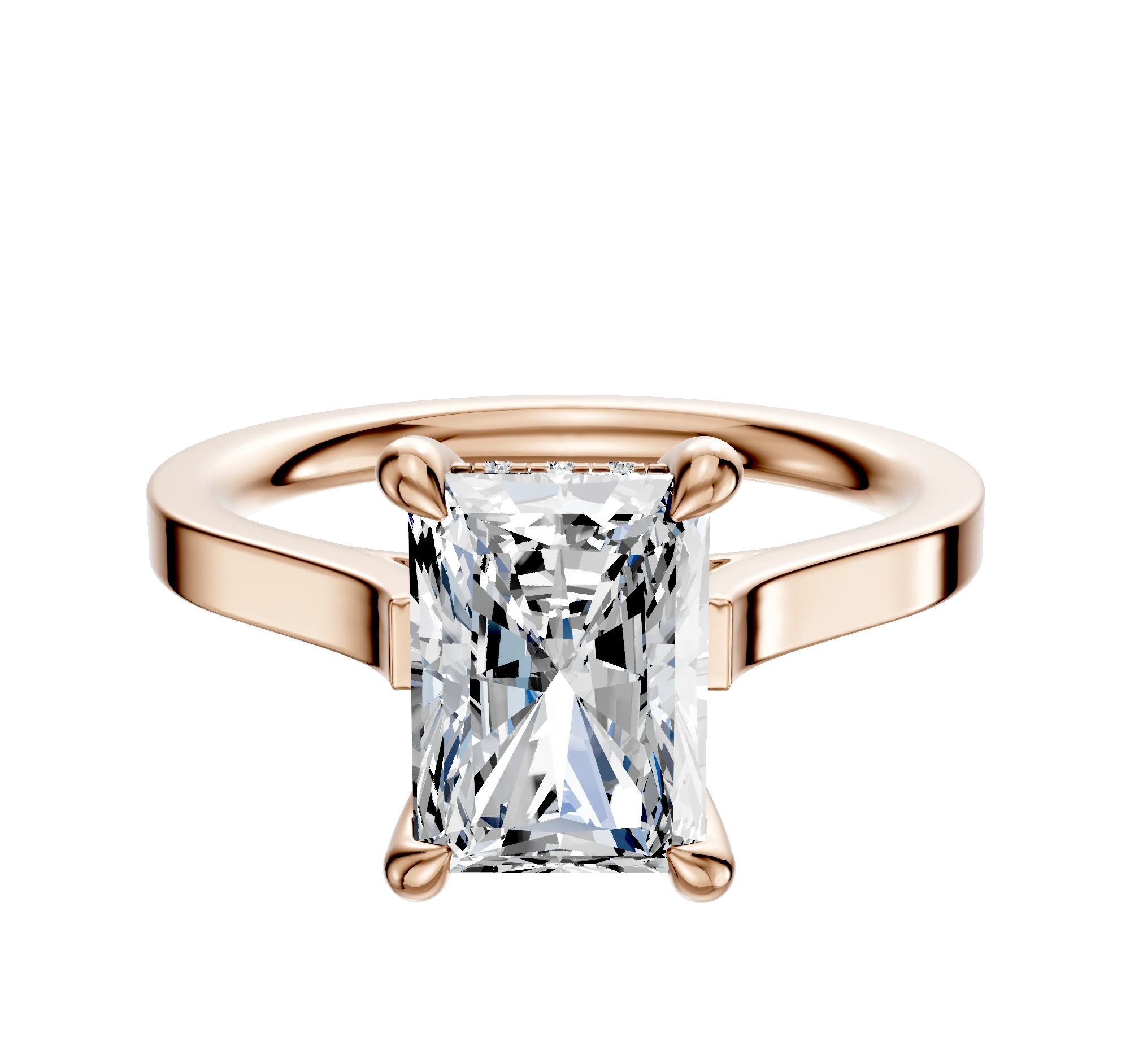 14K Rose Gold 4 Prong Hidden Halo Cathedral Flat 2.0mm Engagement Ring