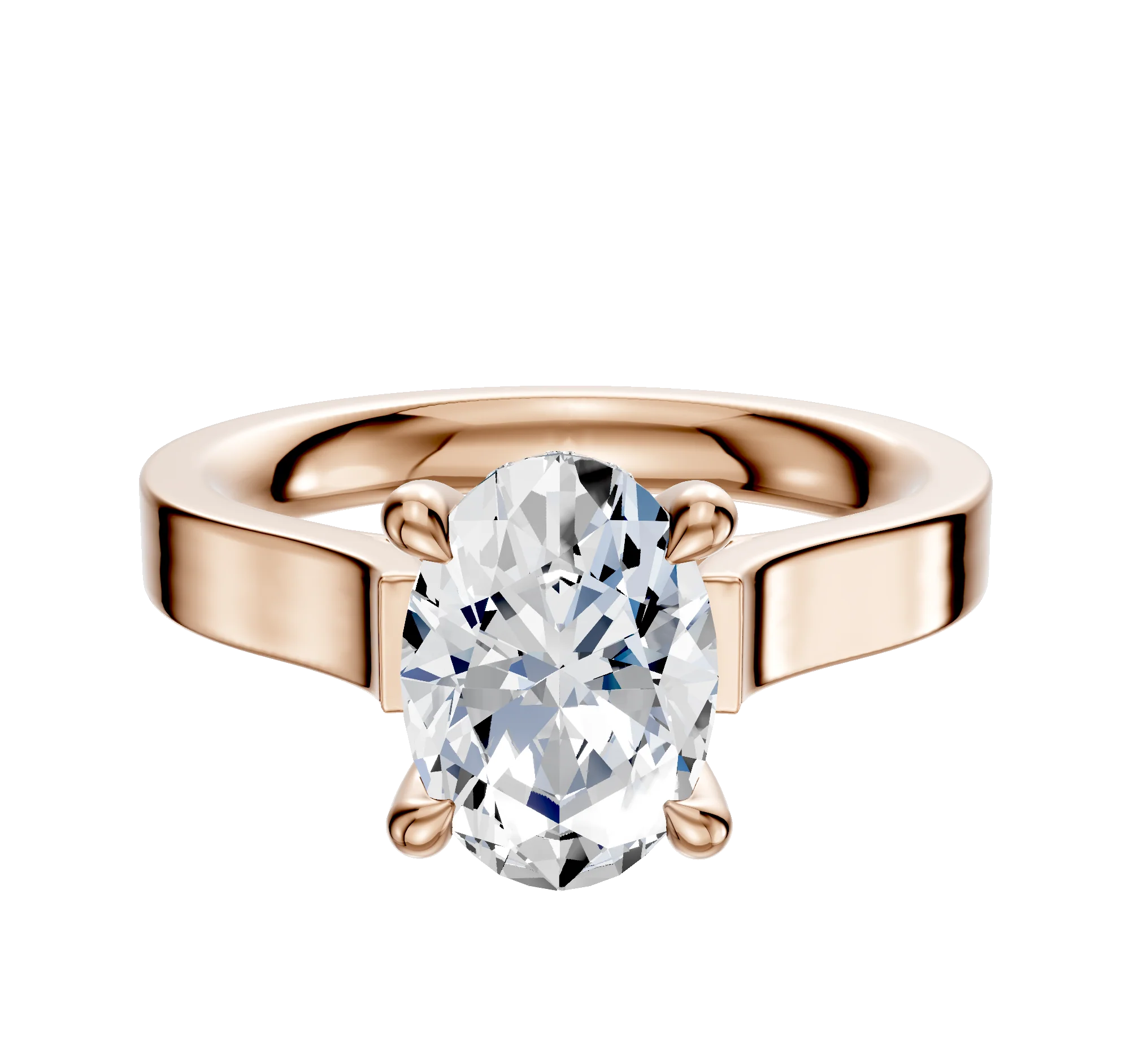 14K Rose Gold 4 Prong Hidden Halo Cathedral Flat 3.0mm Engagement Ring