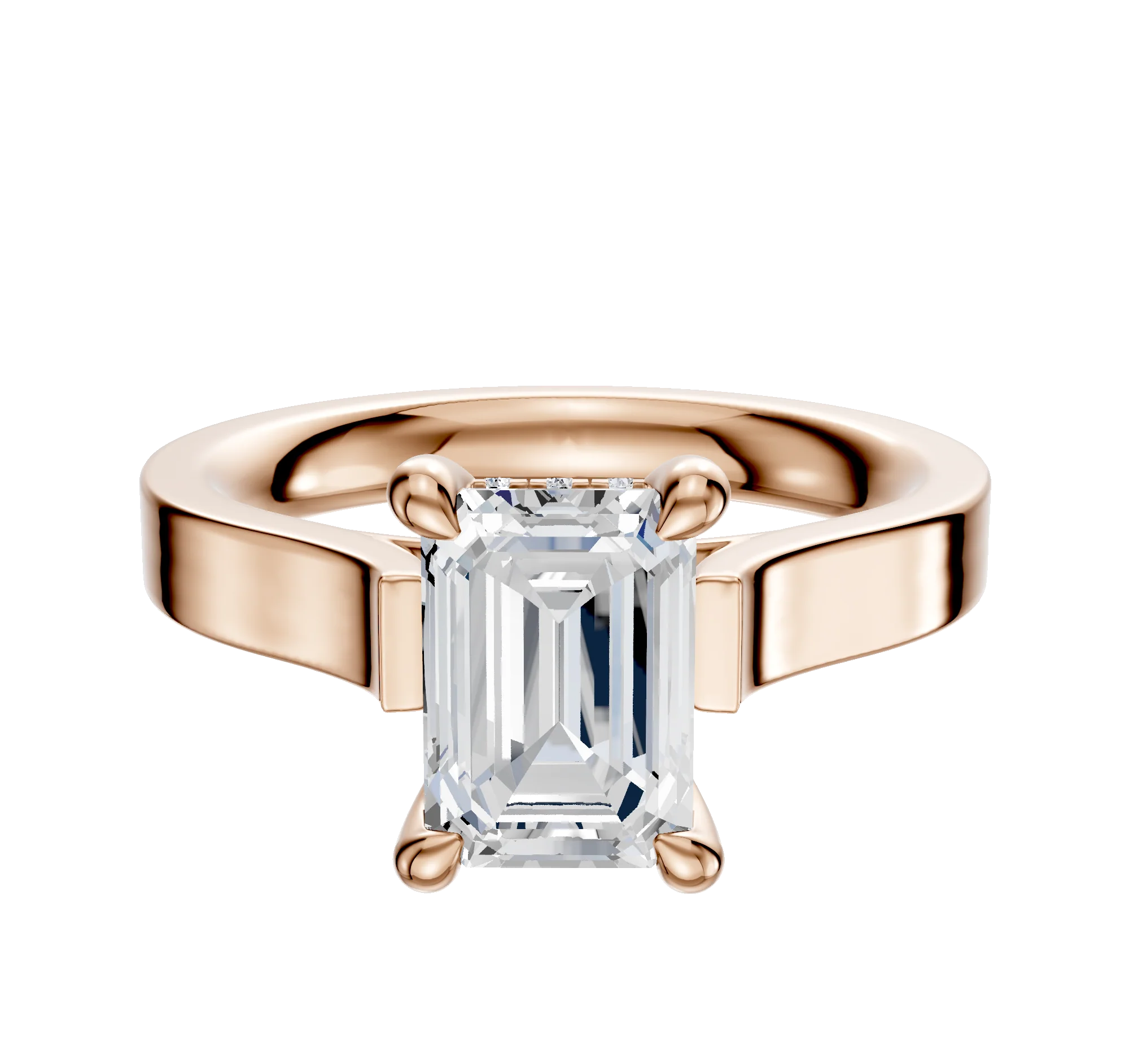 14K Rose Gold 4 Prong Hidden Halo Cathedral Flat 3.0mm Engagement Ring