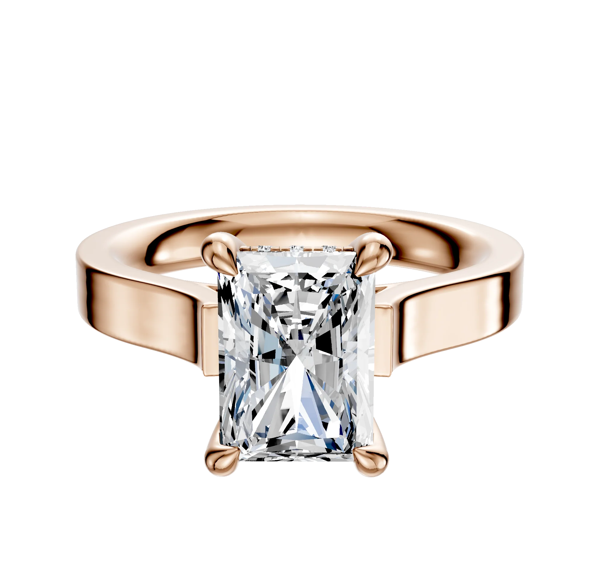 14K Rose Gold 4 Prong Hidden Halo Cathedral Flat 3.0mm Engagement Ring