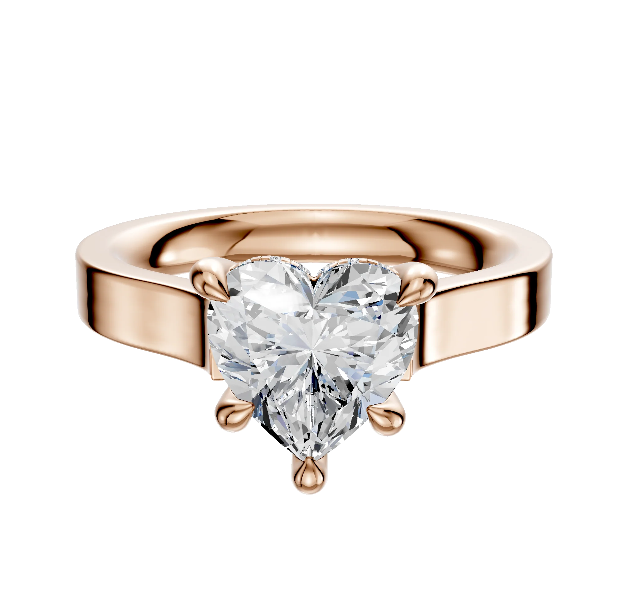 14K Rose Gold 4 Prong Hidden Halo Cathedral Flat 3.0mm Engagement Ring