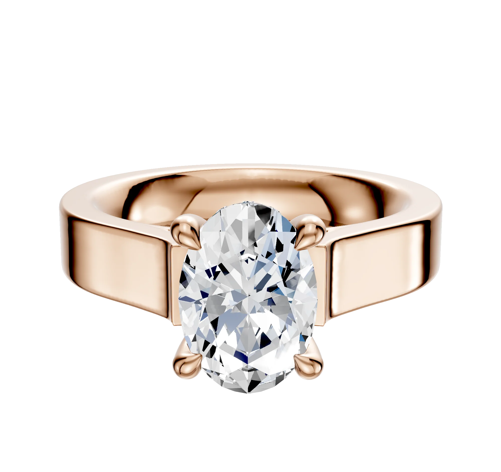 14K Rose Gold 4 Prong Hidden Halo Cathedral Flat 4.0mm Engagement Ring
