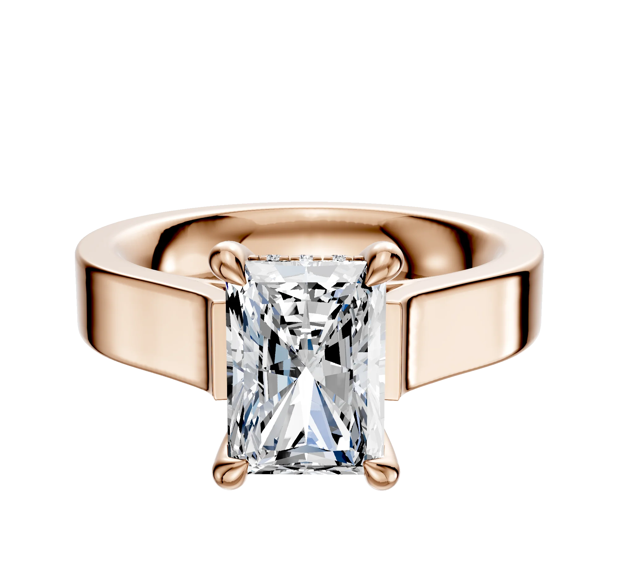 14K Rose Gold 4 Prong Hidden Halo Cathedral Flat 4.0mm Engagement Ring