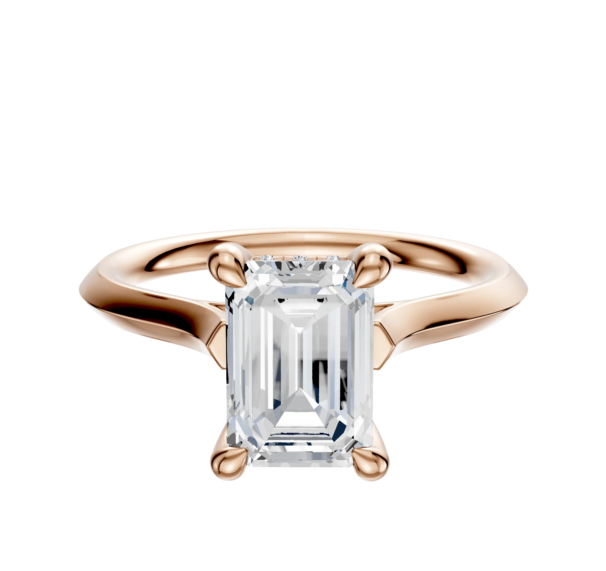 14K Rose Gold 4 Prong Hidden Halo Cathedral Knife Edge 2.0mm Engagement Ring