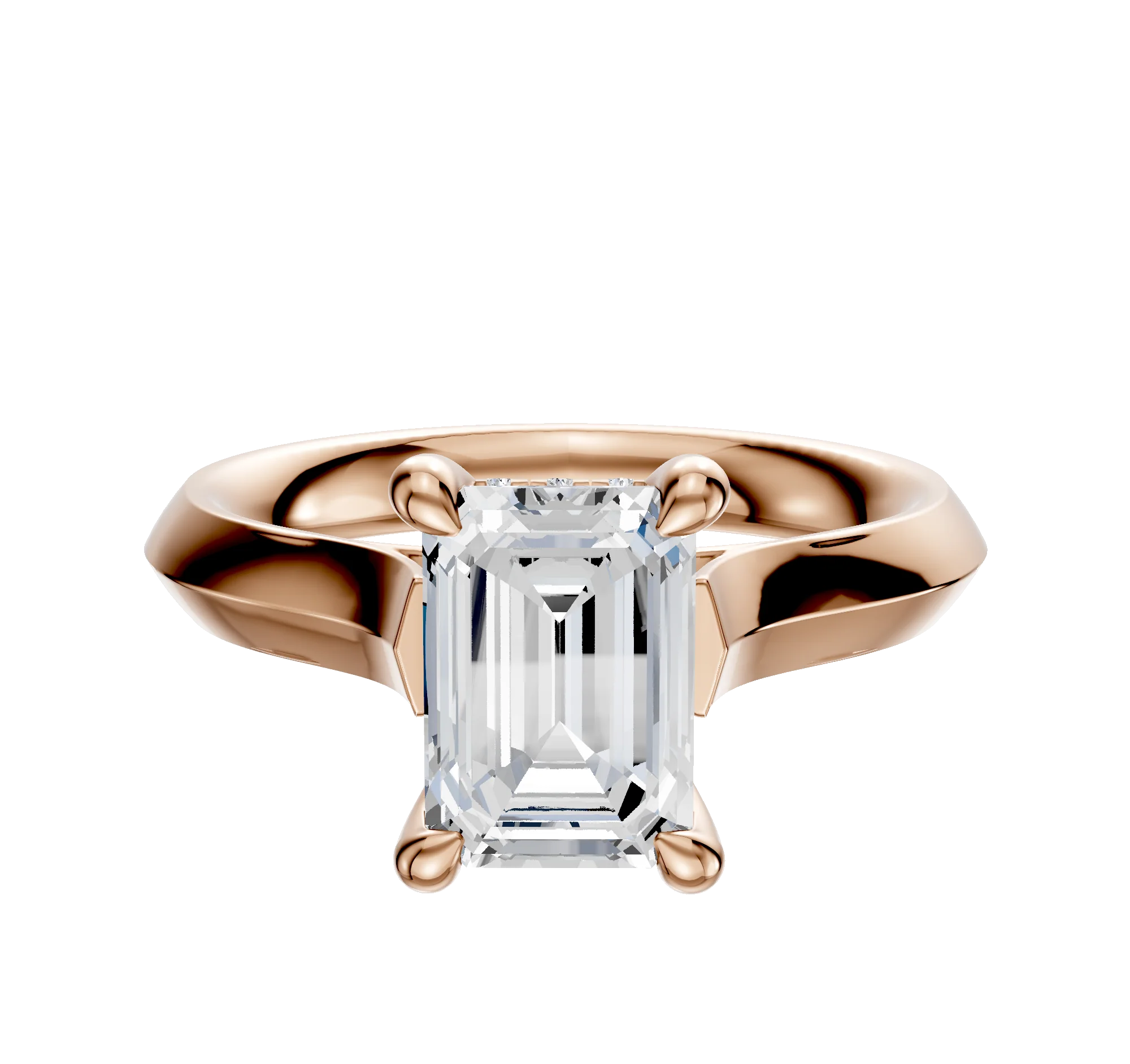 14K Rose Gold 4 Prong Hidden Halo Cathedral Knife Edge 3.0mm Engagement Ring