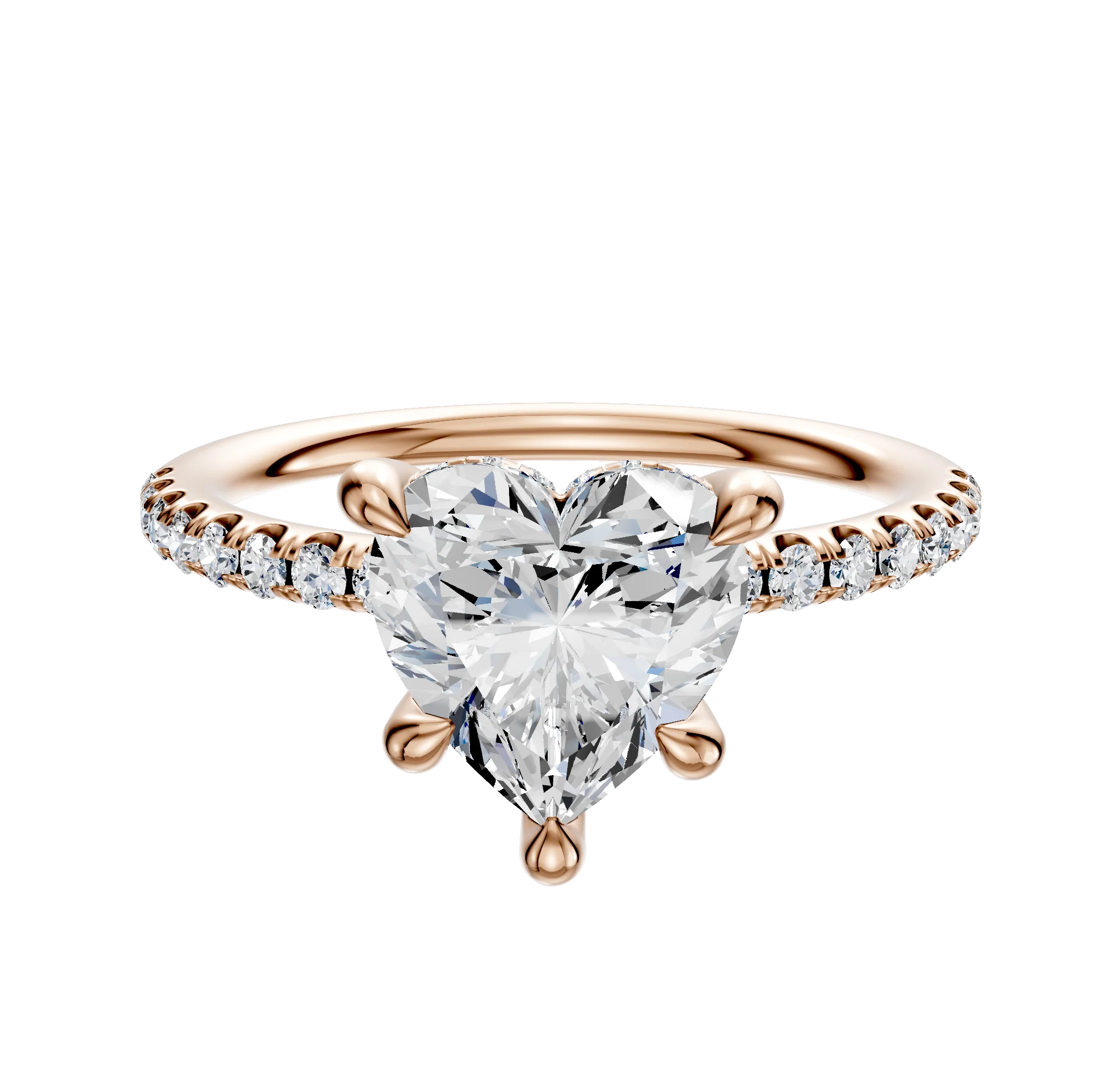 14K Rose Gold 4 Prong Hidden Halo Classic Dome 1-Row-Pave 2.5mm Engagement Ring