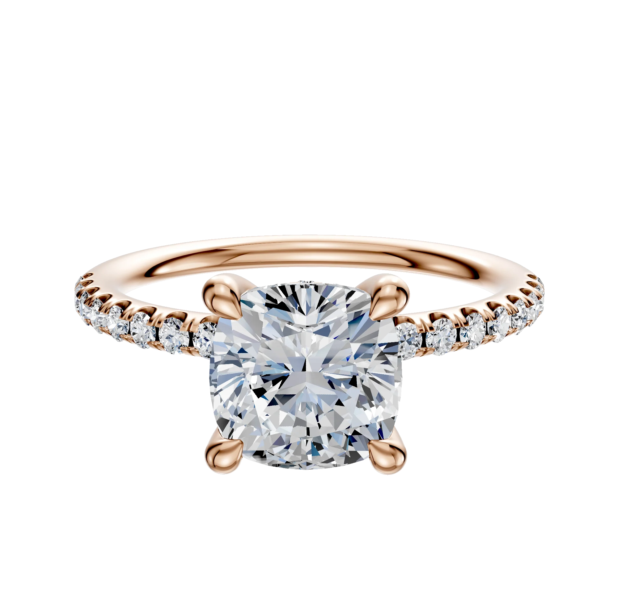 14K Rose Gold 4 Prong Hidden Halo Classic Dome 1-Row-Pave 2.5mm Engagement Ring