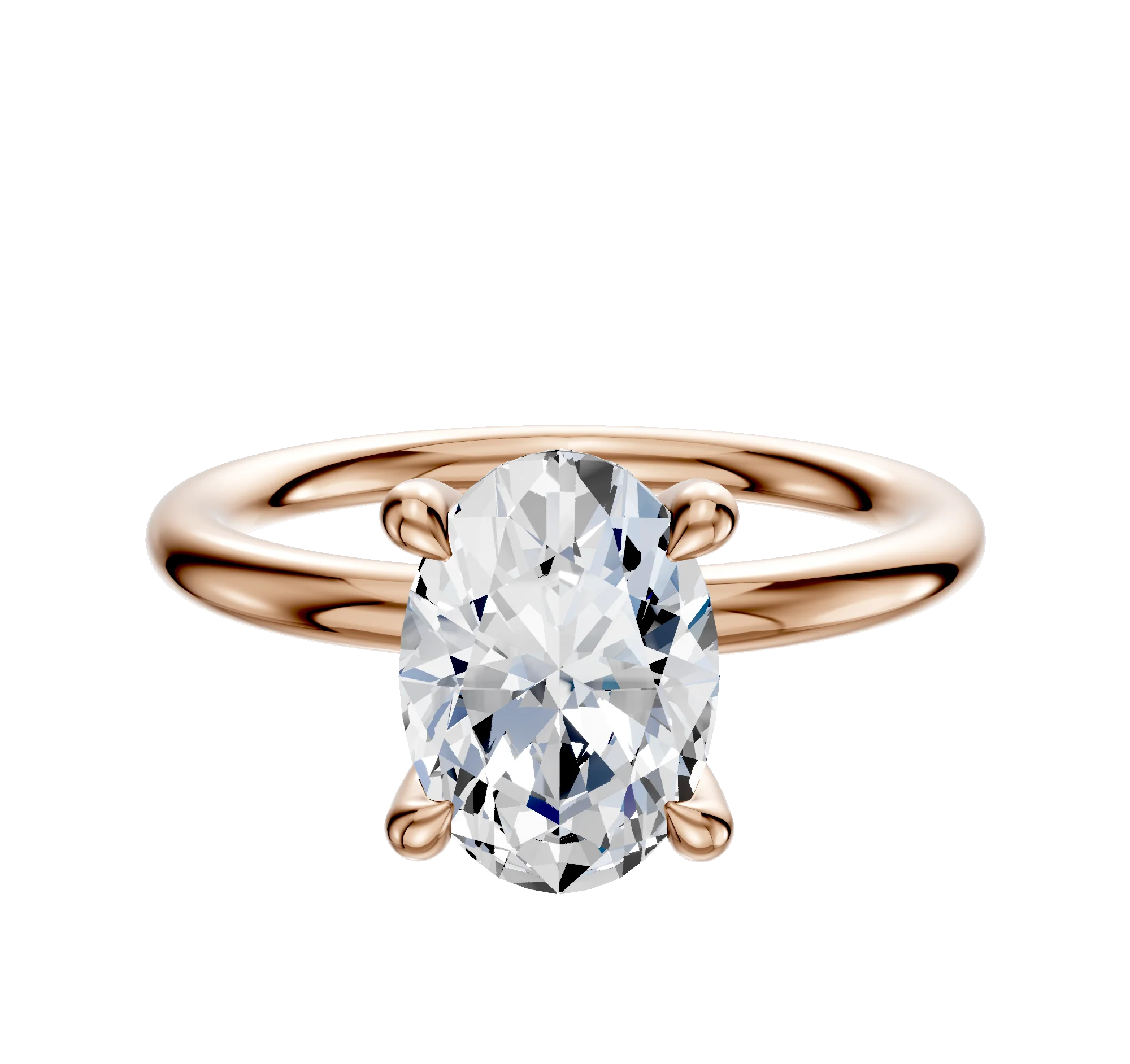 14K Rose Gold 4 Prong Hidden Halo Classic Dome 2.0mm Engagement Ring