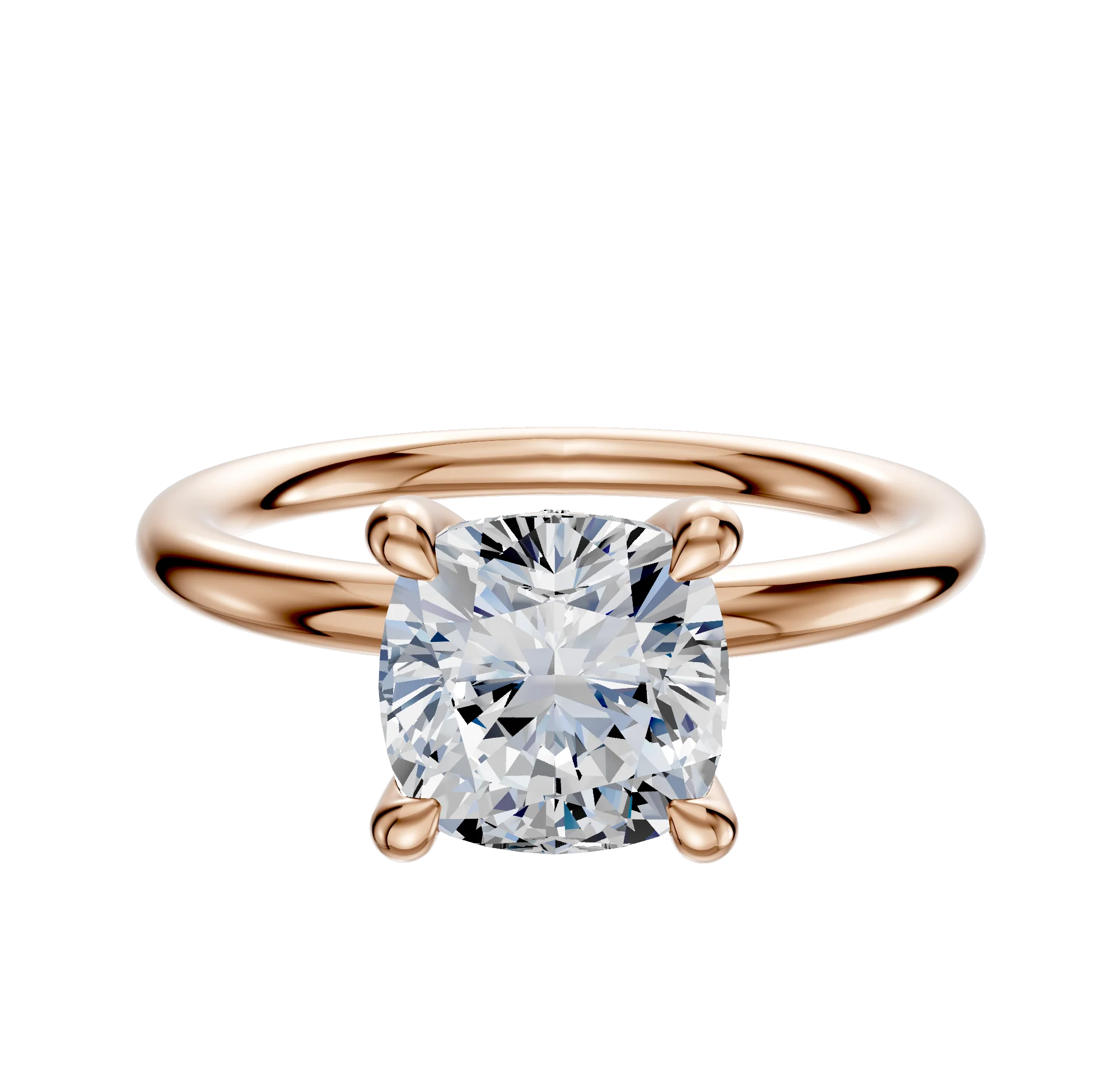 14K Rose Gold 4 Prong Hidden Halo Classic Dome 2.0mm Engagement Ring