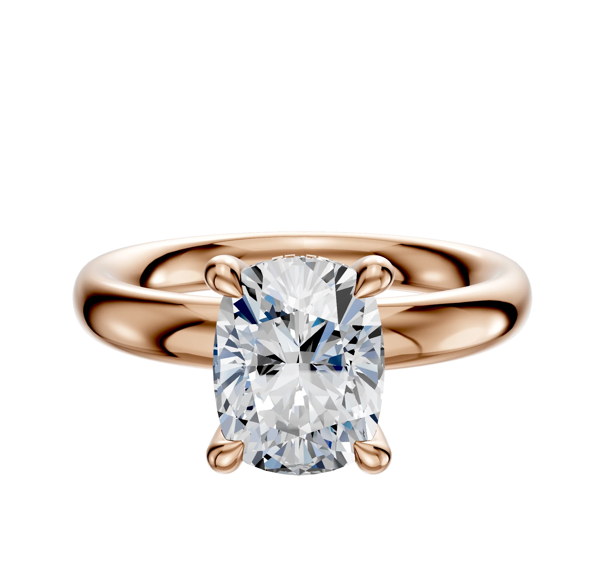 14K Rose Gold 4 Prong Hidden Halo Classic Dome 3.0mm Engagement Ring