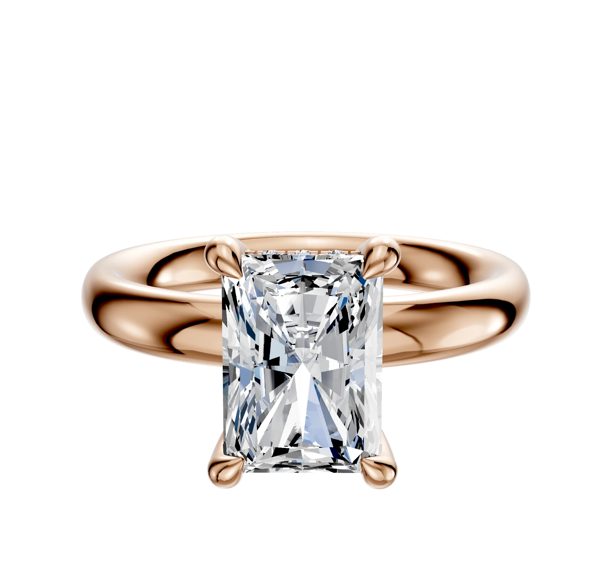 14K Rose Gold 4 Prong Hidden Halo Classic Dome 3.0mm Engagement Ring