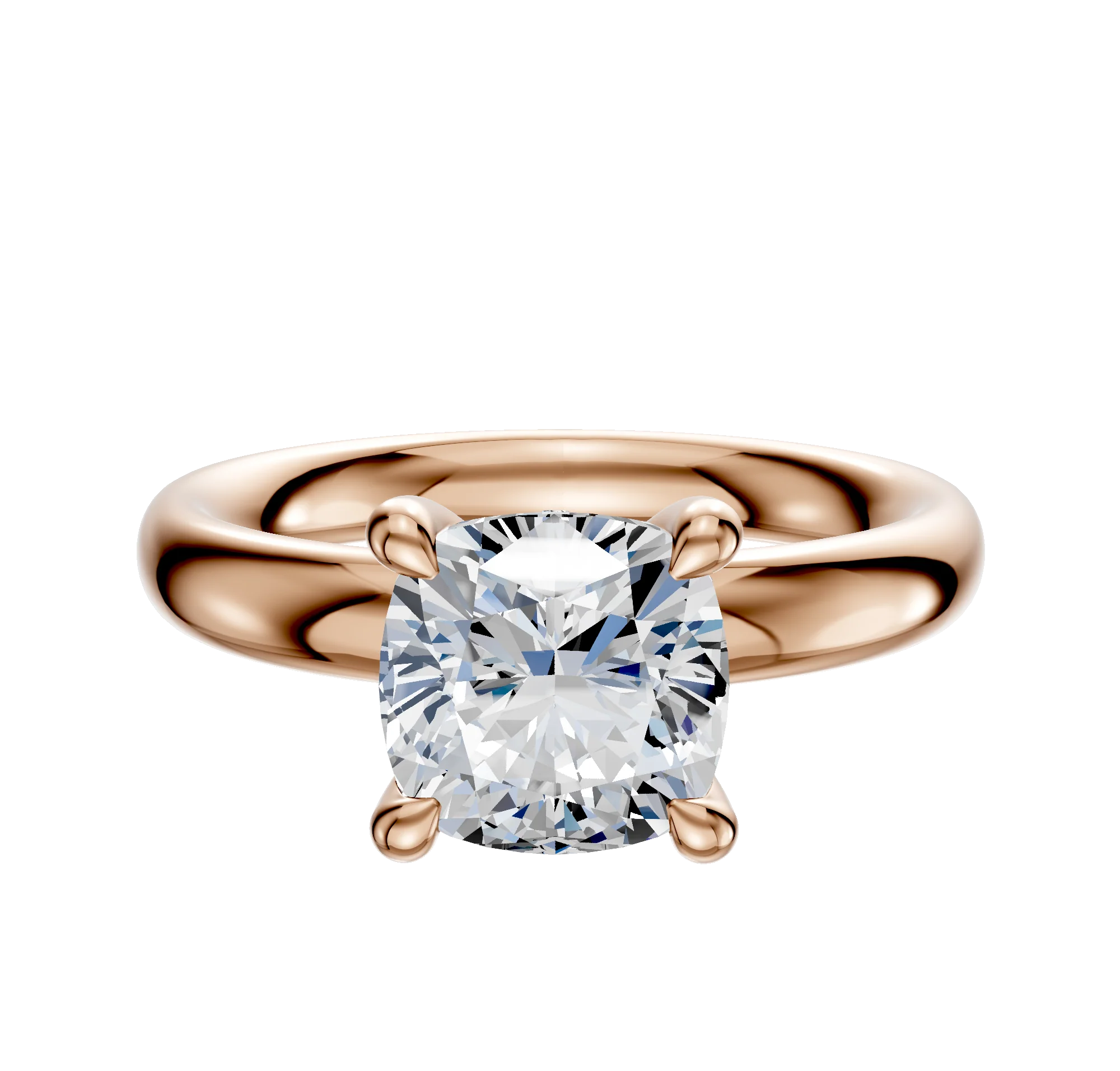 14K Rose Gold 4 Prong Hidden Halo Classic Dome 3.0mm Engagement Ring
