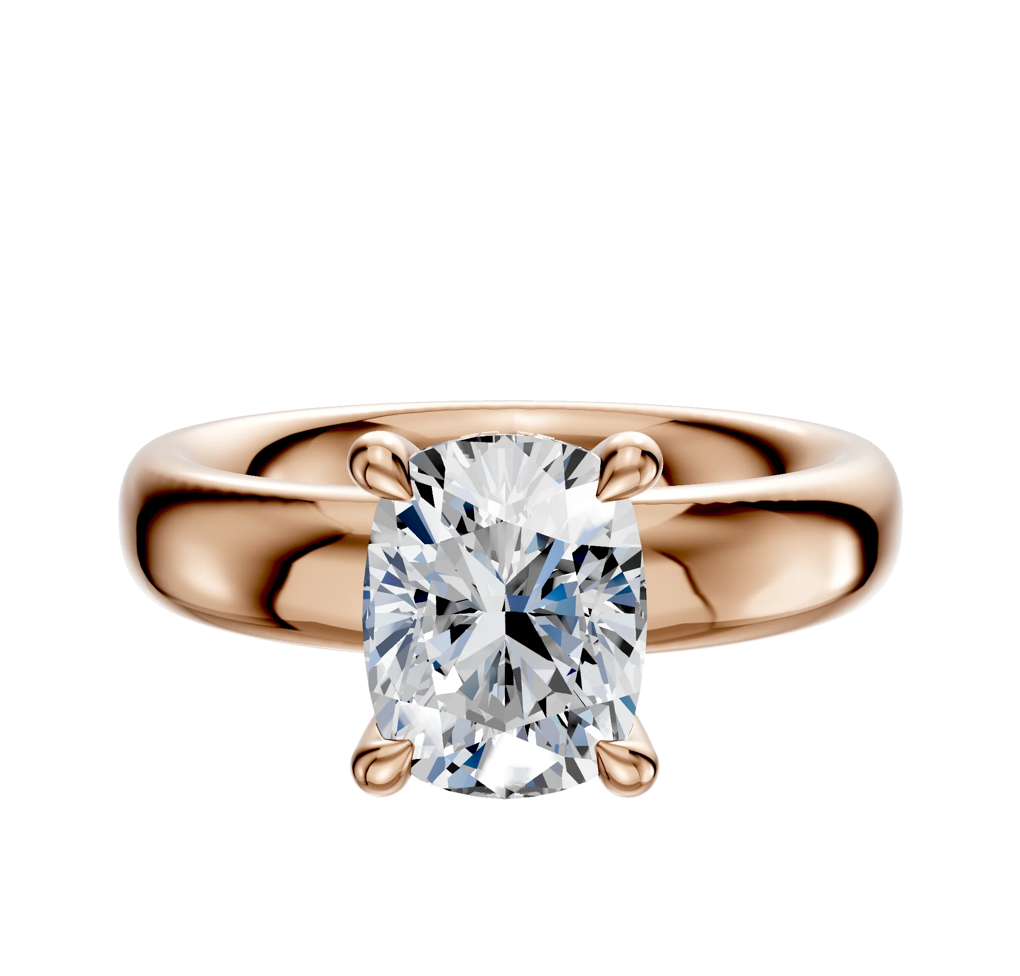 14K Rose Gold 4 Prong Hidden Halo Classic Dome 4.0mm Engagement Ring